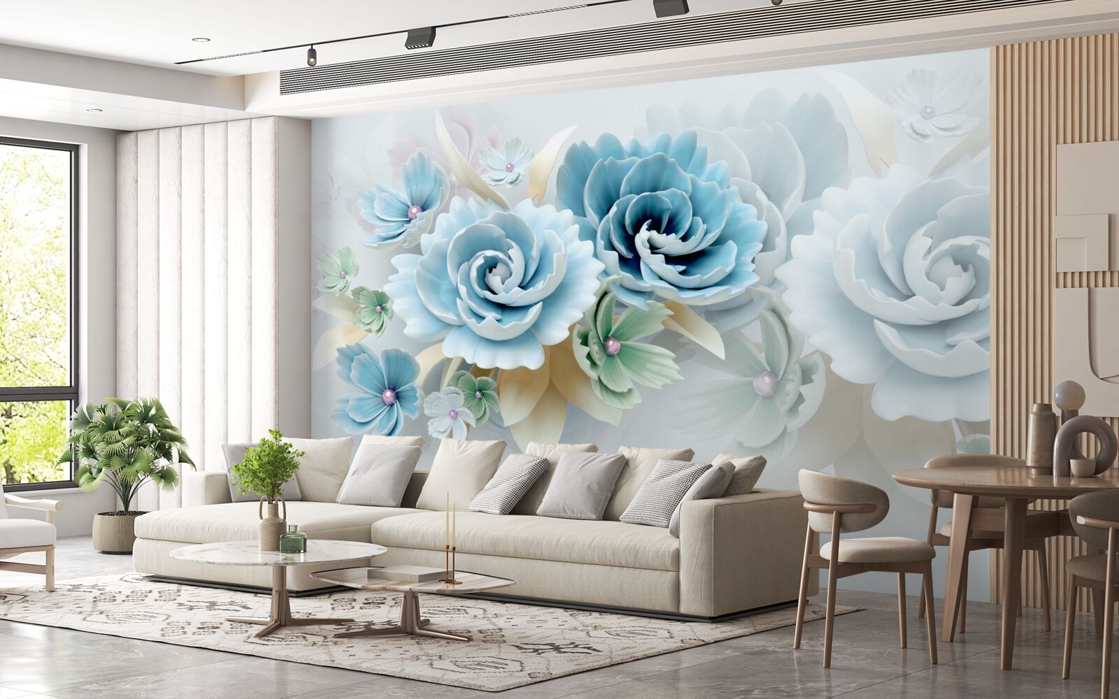 Фотошпалери красиві троянди з ніжним блакитним відтінком