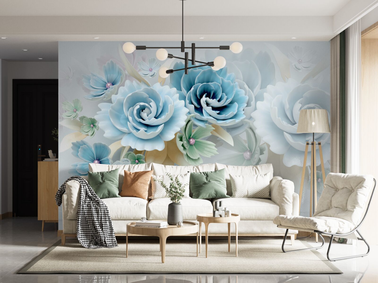 Фотошпалери красиві троянди з ніжним блакитним відтінком