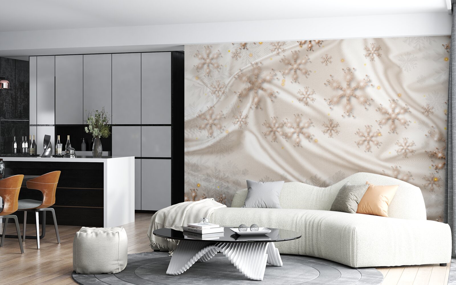 Фотошпалери чудові сніжинки на шовку, що світиться