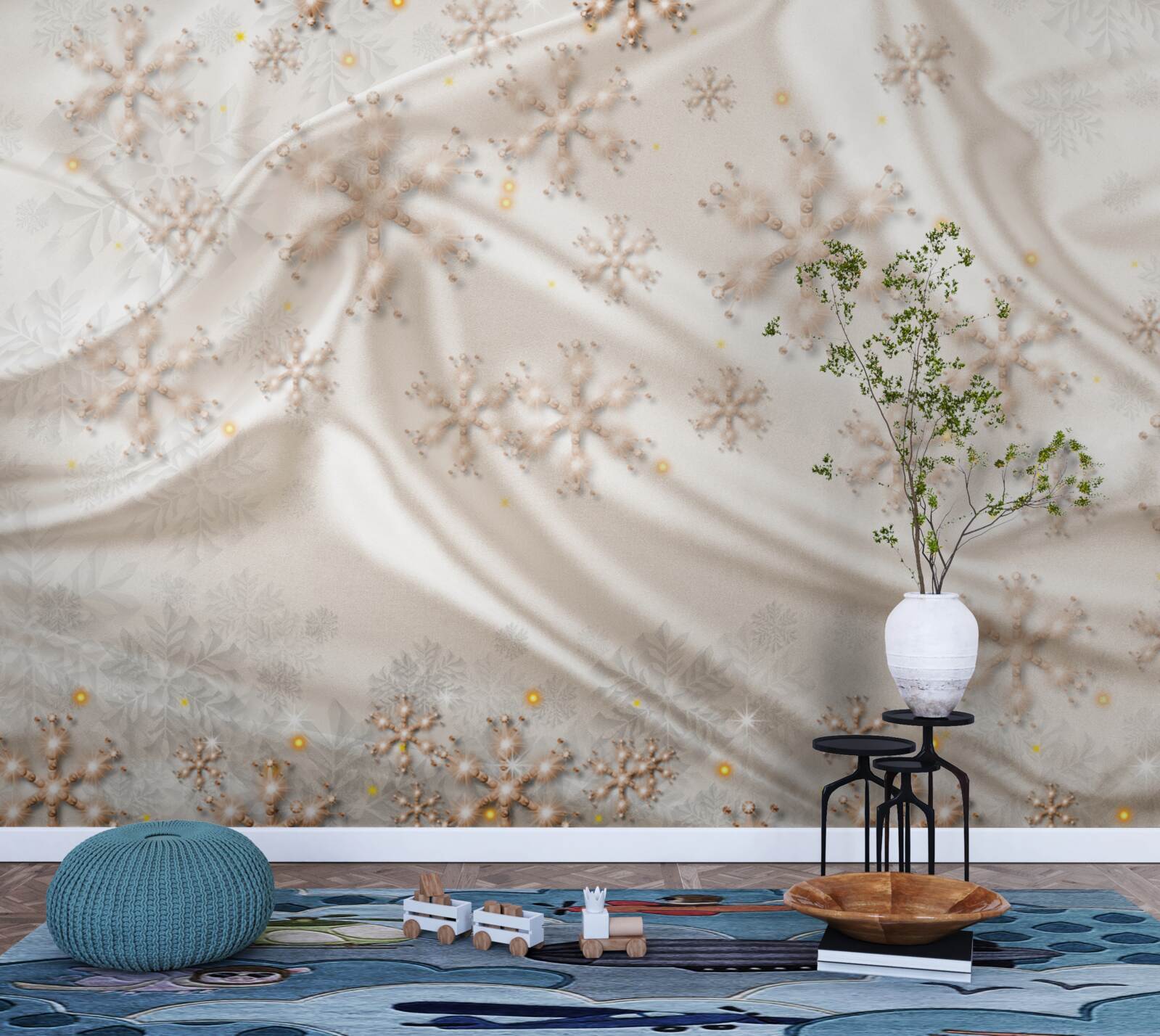 Фотошпалери чудові сніжинки на шовку, що світиться