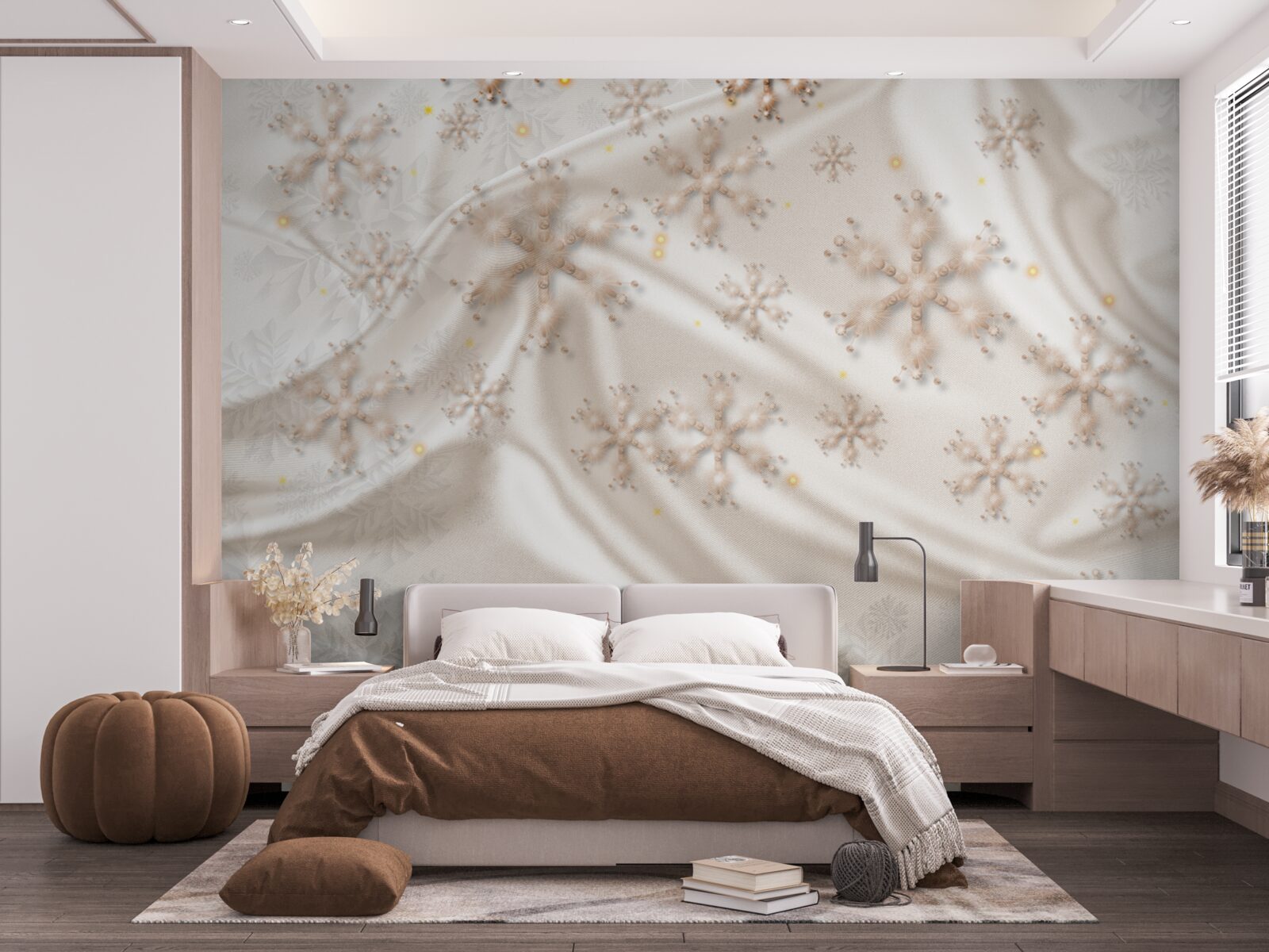 Фотошпалери чудові сніжинки на шовку, що світиться