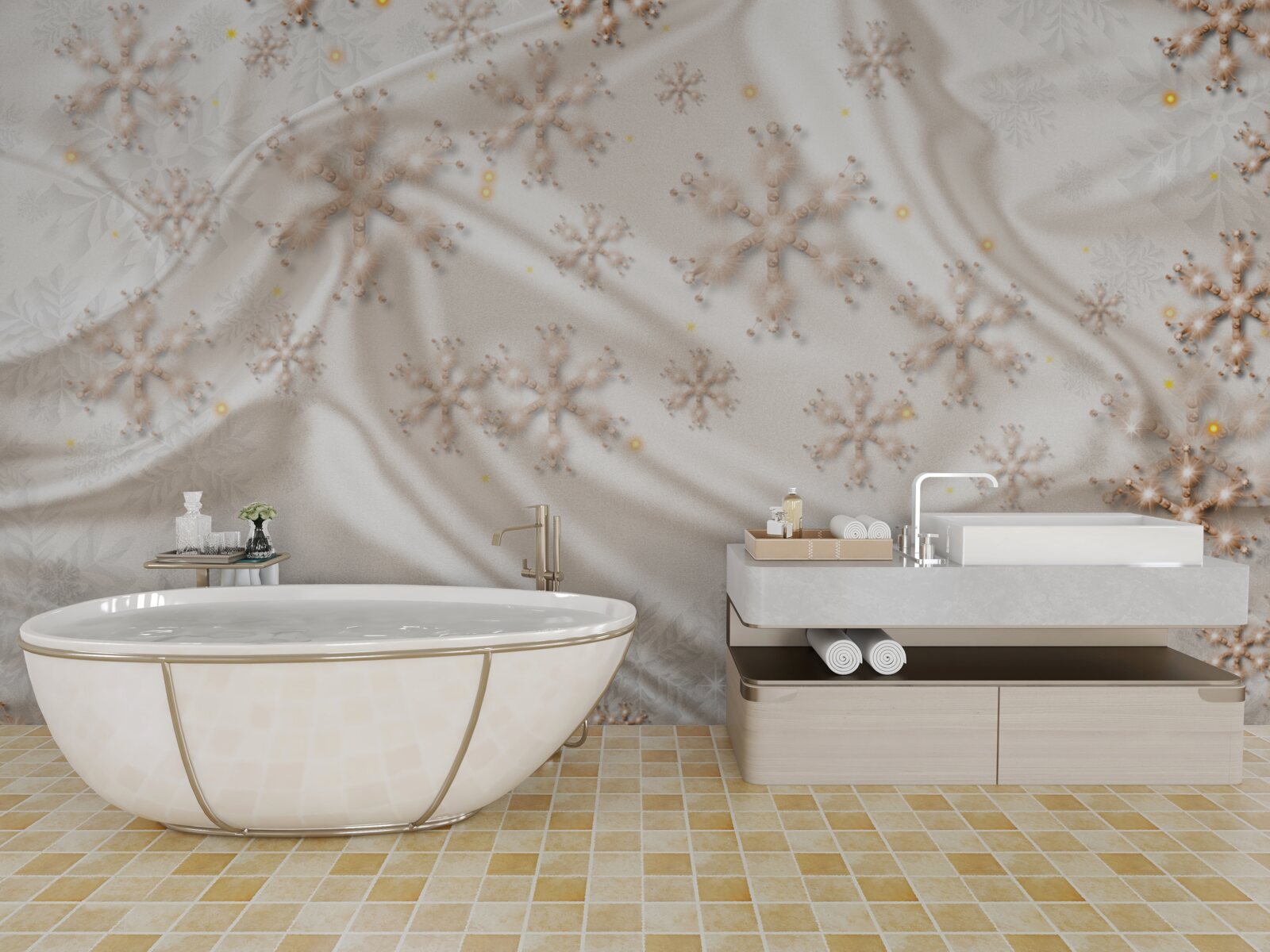 Фотошпалери чудові сніжинки на шовку, що світиться