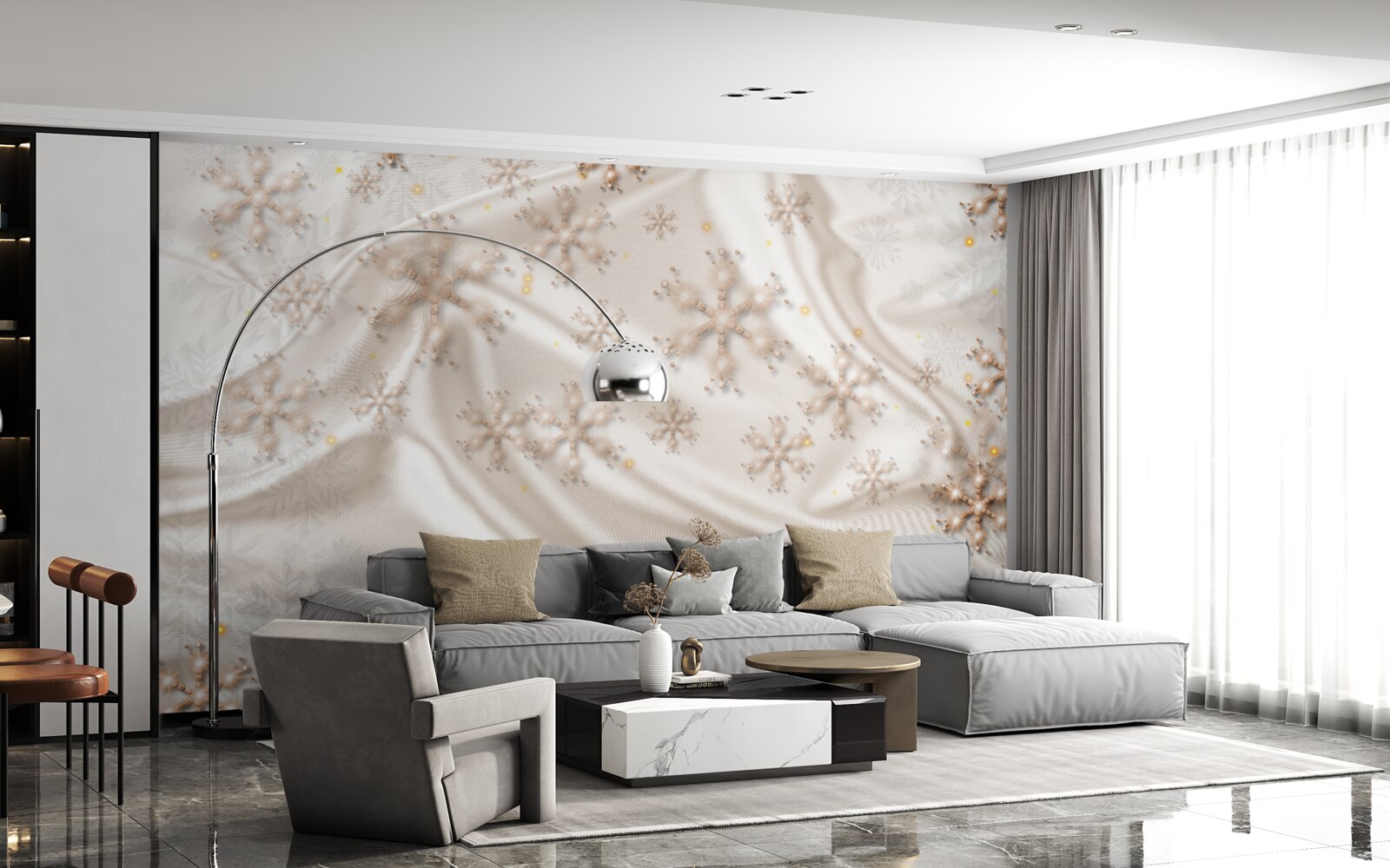 Фотошпалери чудові сніжинки на шовку, що світиться