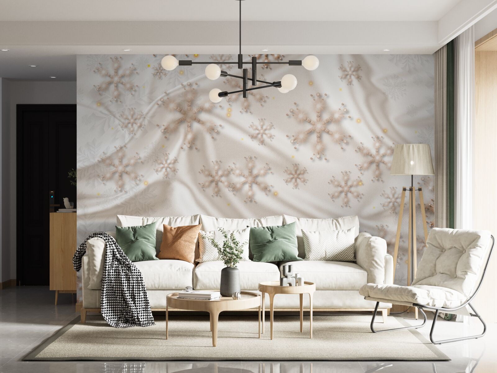 Фотошпалери чудові сніжинки на шовку, що світиться