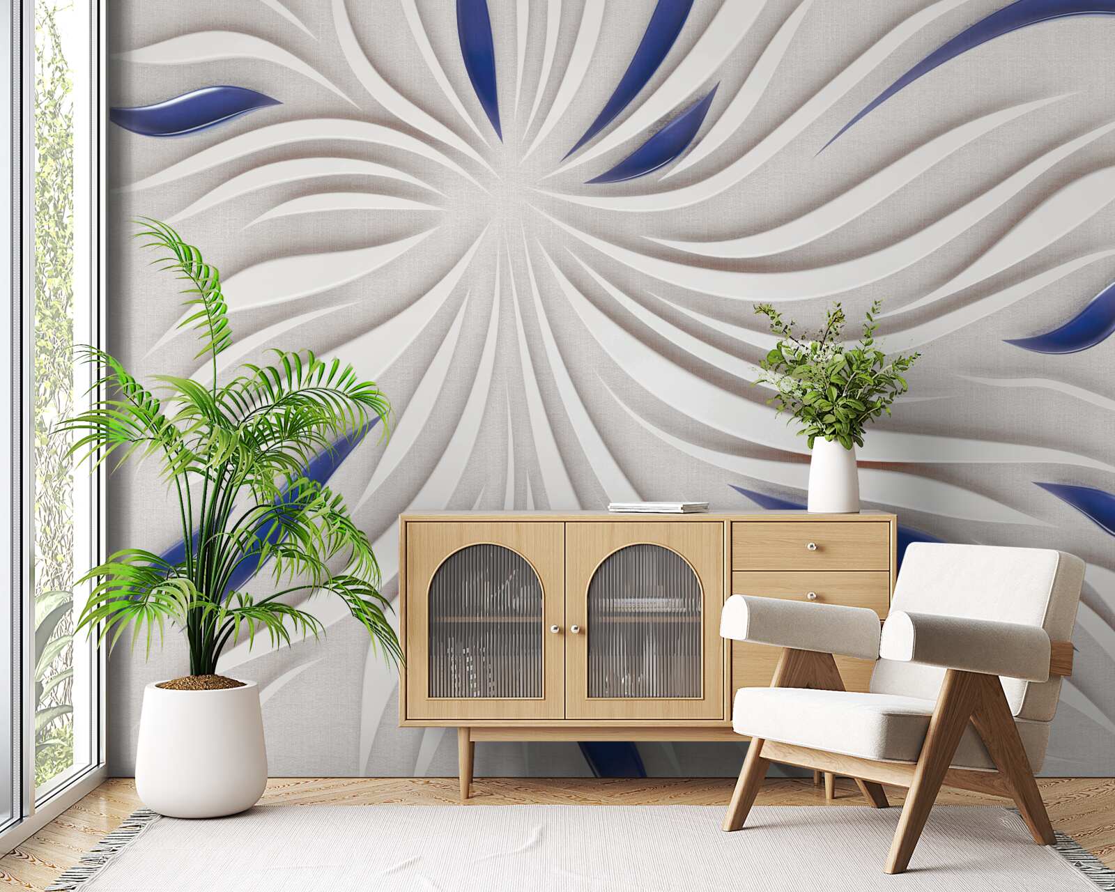 Фотошпалери абстрактні синьо-білі лінії