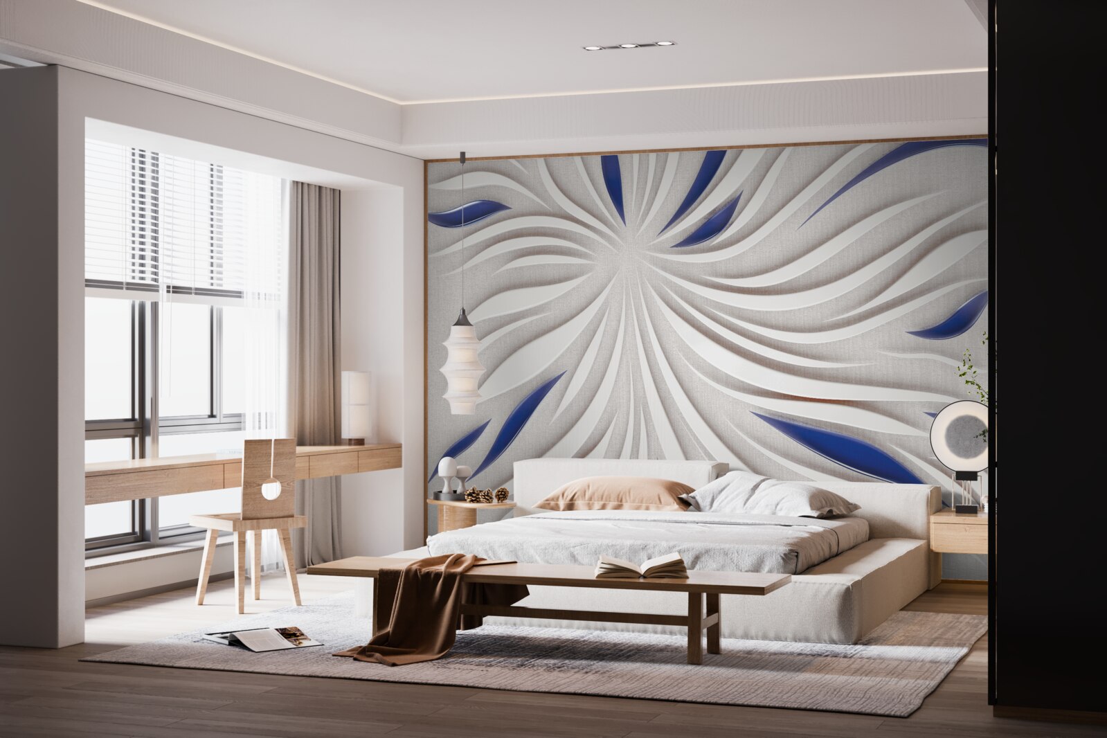 Фотошпалери абстрактні синьо-білі лінії