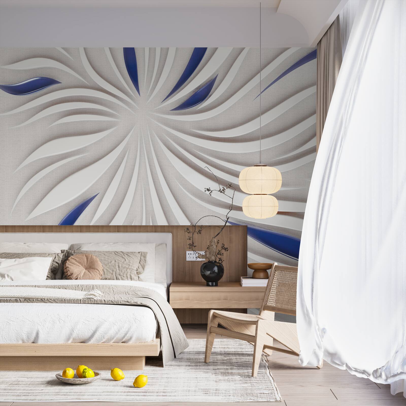 Фотошпалери абстрактні синьо-білі лінії