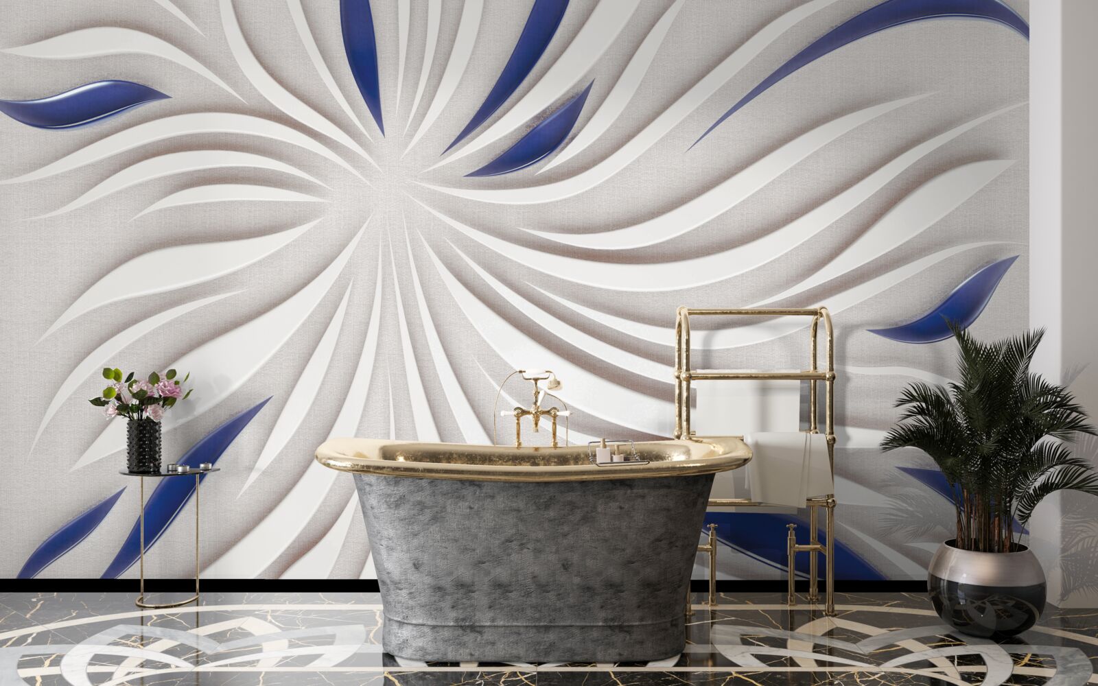 Фотошпалери абстрактні синьо-білі лінії