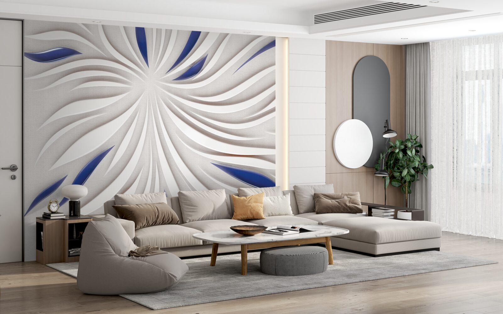 Фотошпалери абстрактні синьо-білі лінії