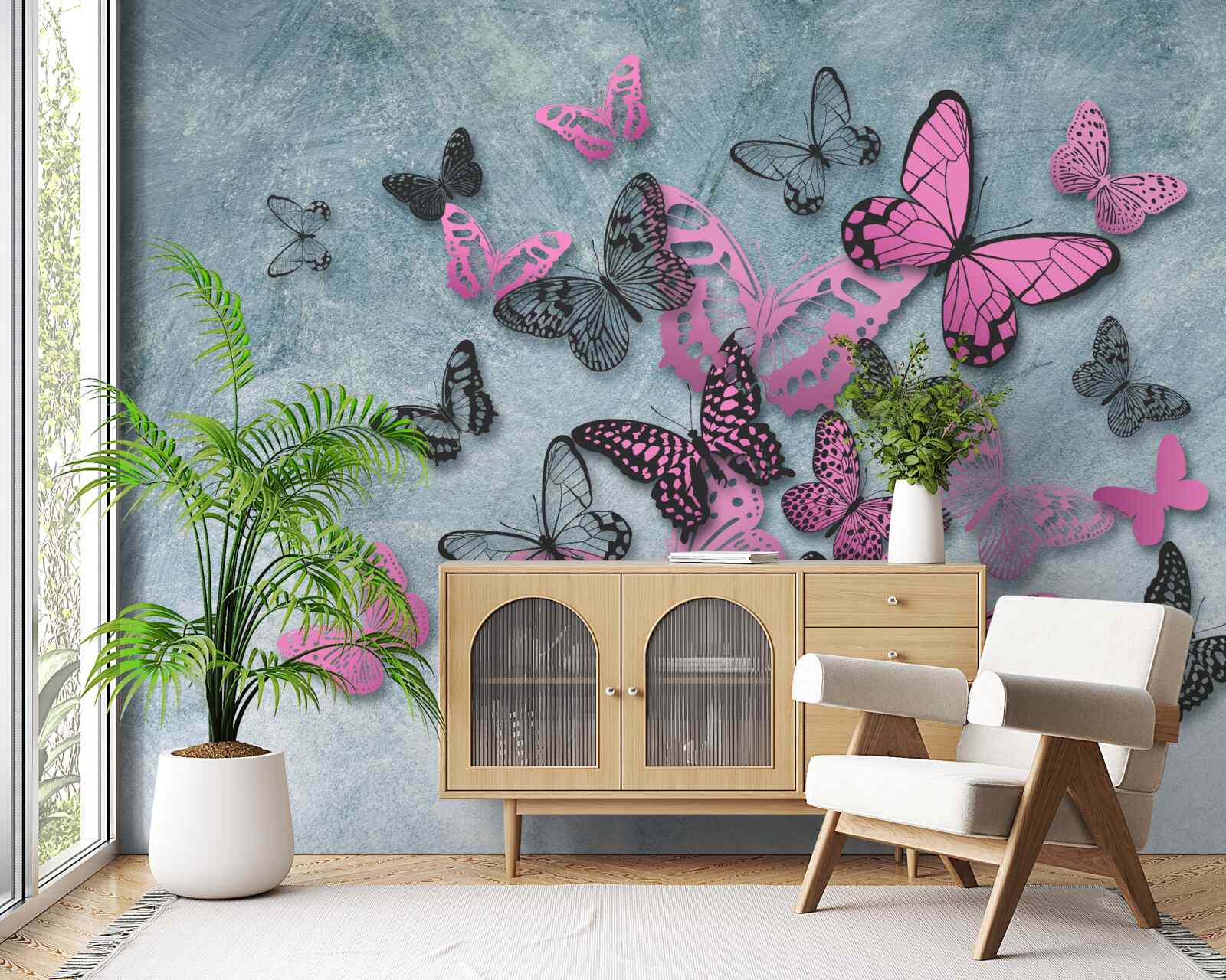 Фотошпалери група рожевих метеликів