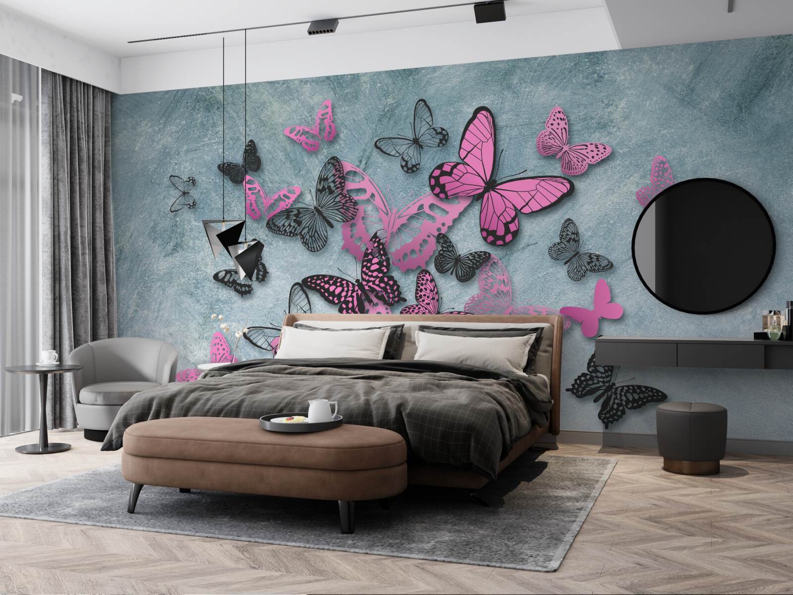 Фотошпалери група рожевих метеликів