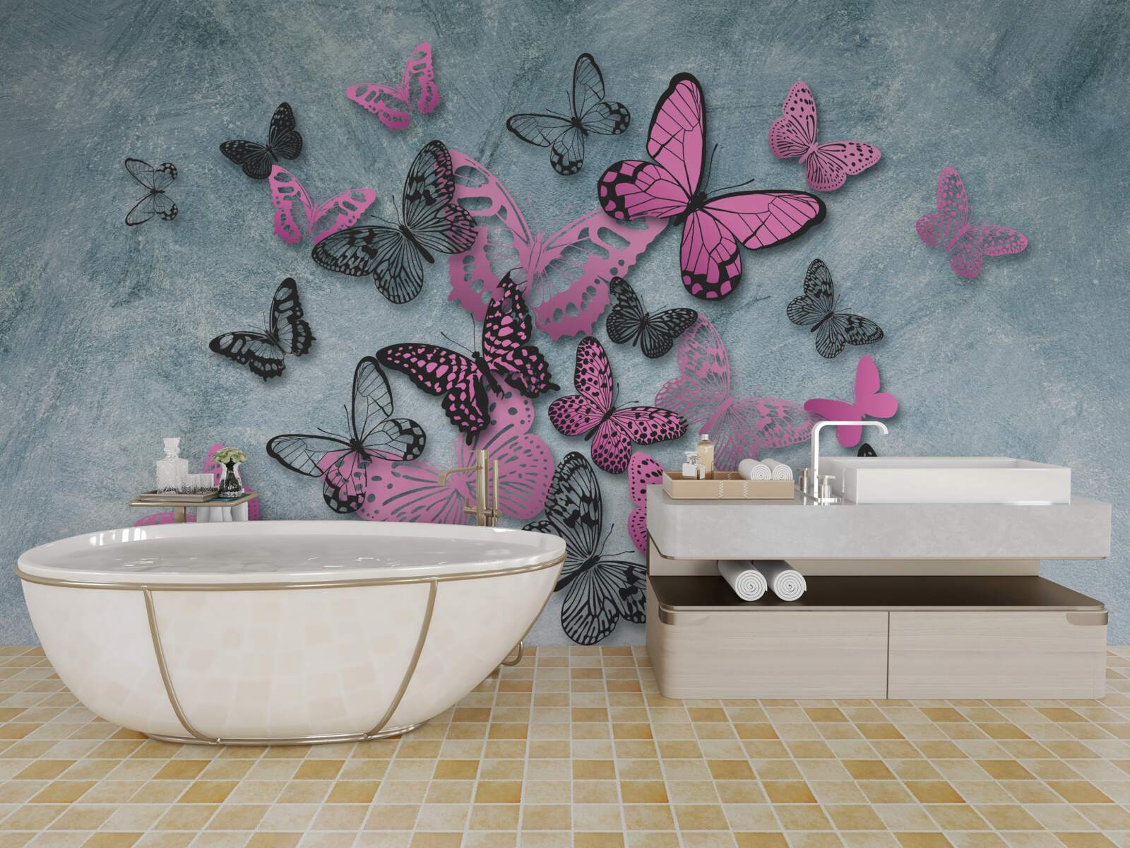 Фотошпалери група рожевих метеликів