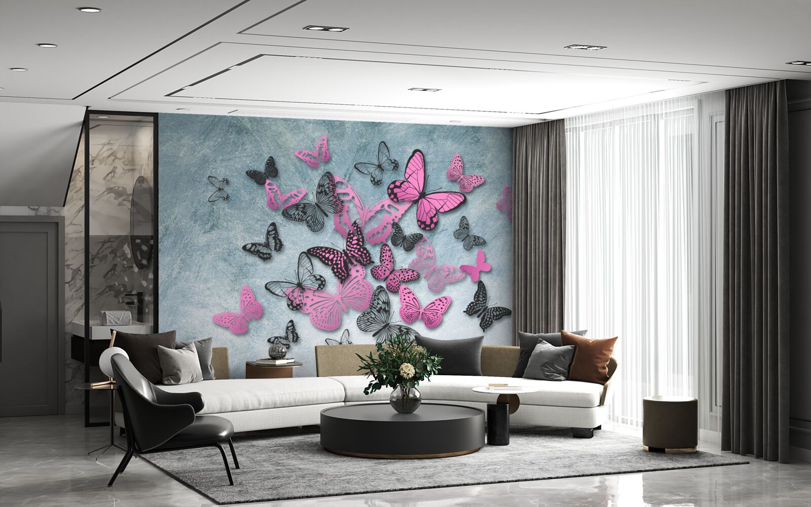 Фотошпалери група рожевих метеликів