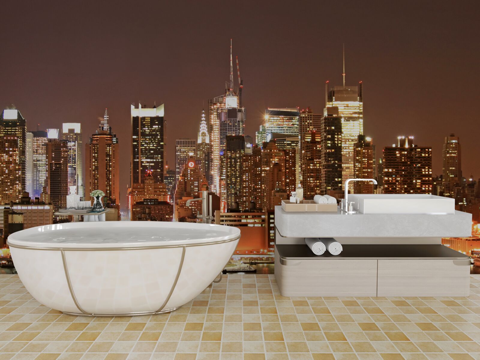 Фотошпалери модернізоване нічне місто та хмарочоси