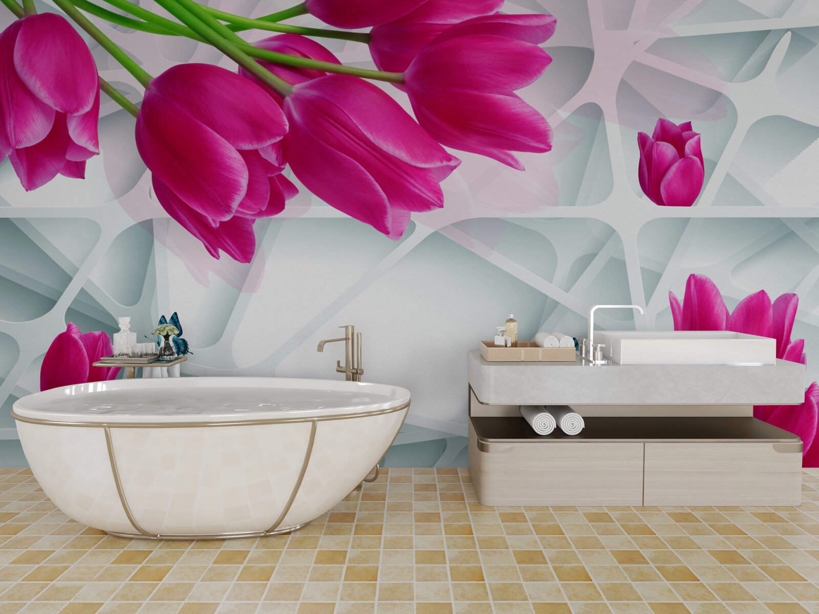 Фотошпалери чудові бутони рожевих тюльпанів