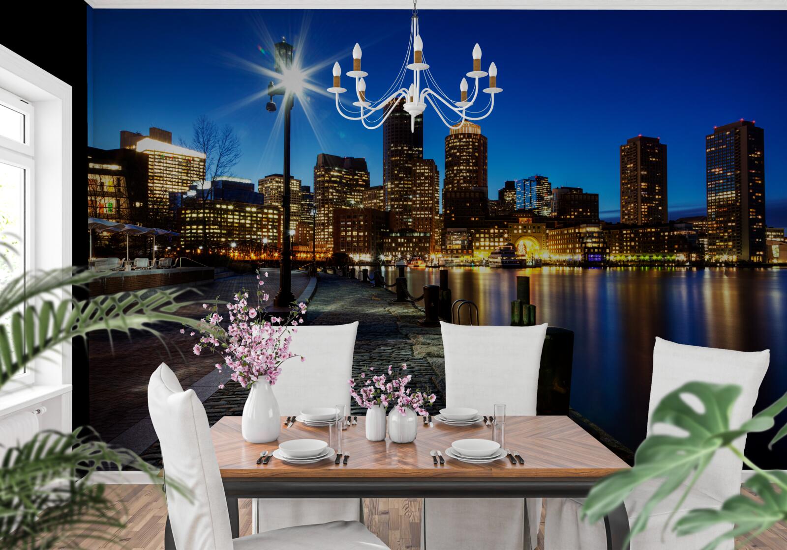 Фотошпалери панорама міста з видом на порожню набережну