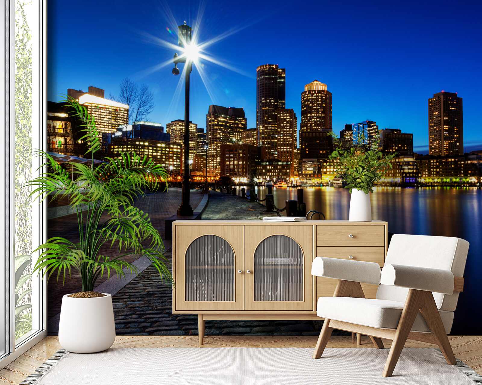 Фотошпалери панорама міста з видом на порожню набережну