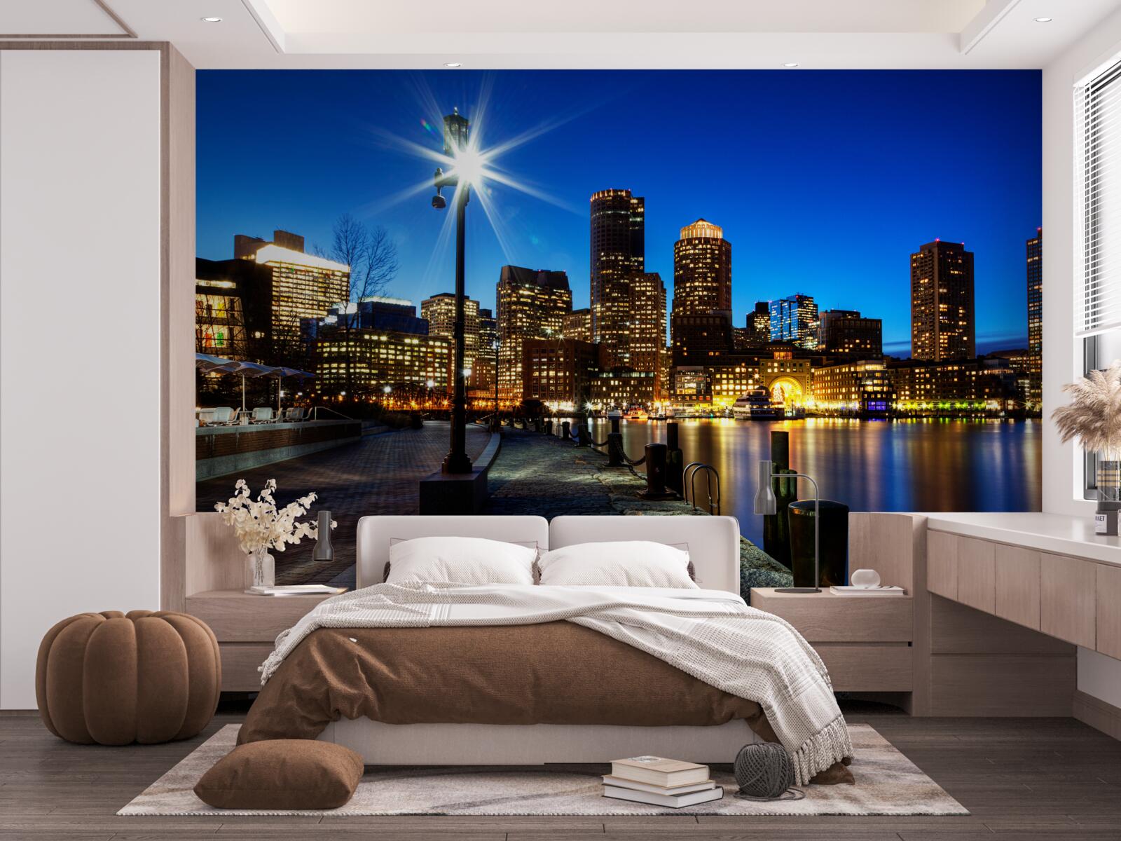 Фотошпалери панорама міста з видом на порожню набережну