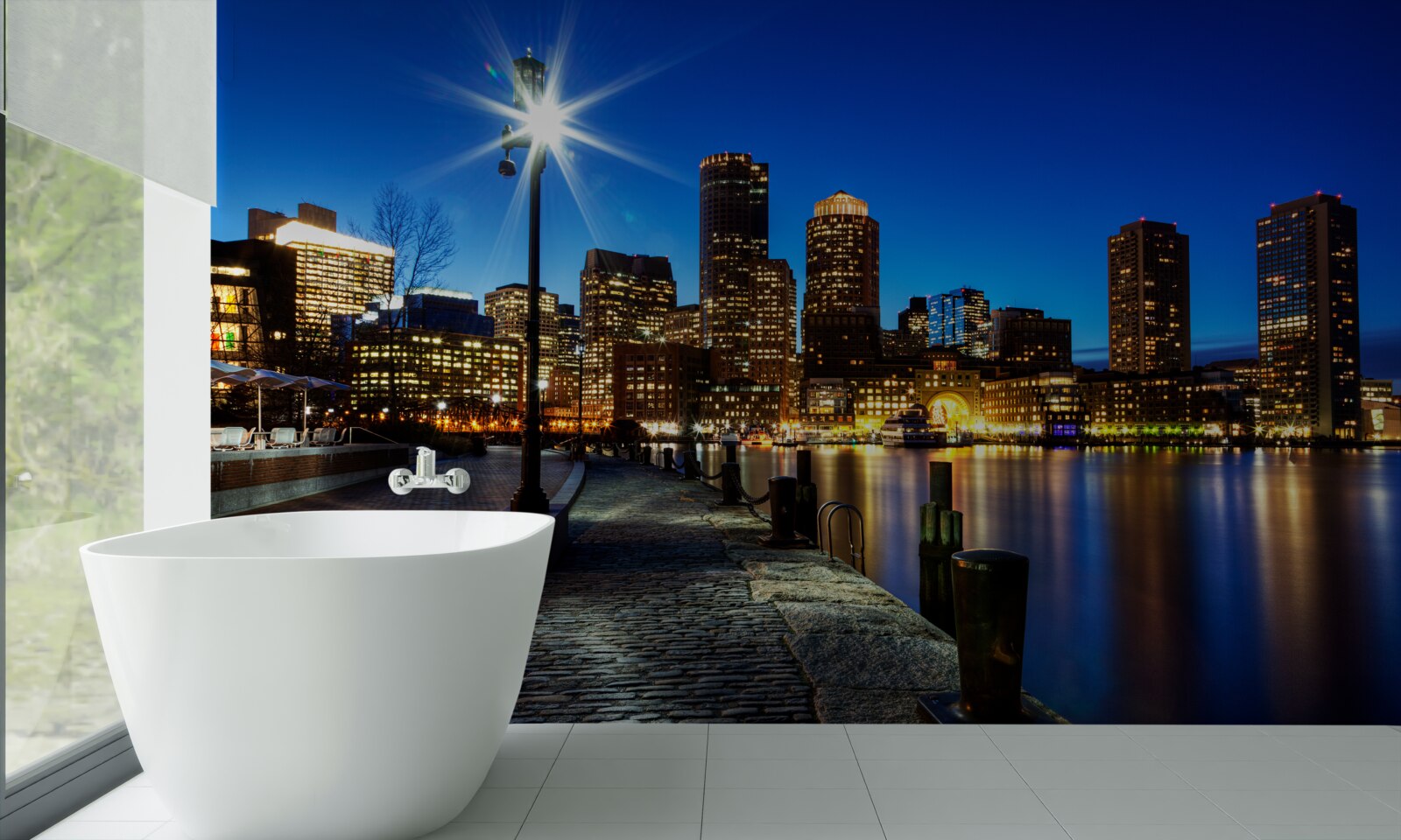 Фотошпалери панорама міста з видом на порожню набережну