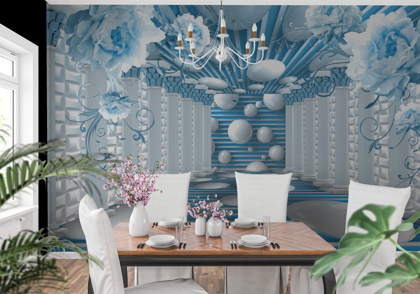 Фотошпалери блакитна троянда створює абстрактний тунель