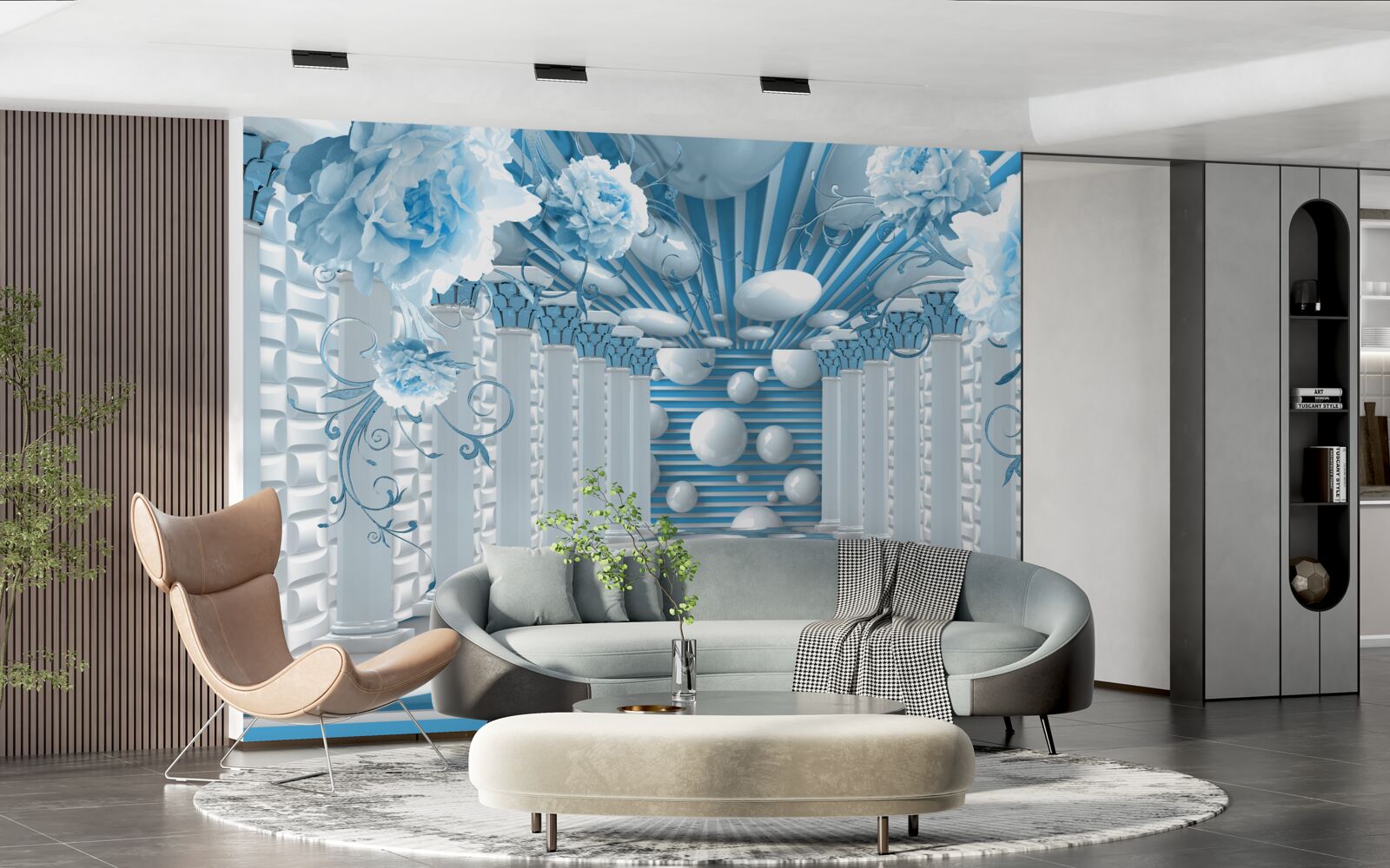 Фотошпалери блакитна троянда створює абстрактний тунель