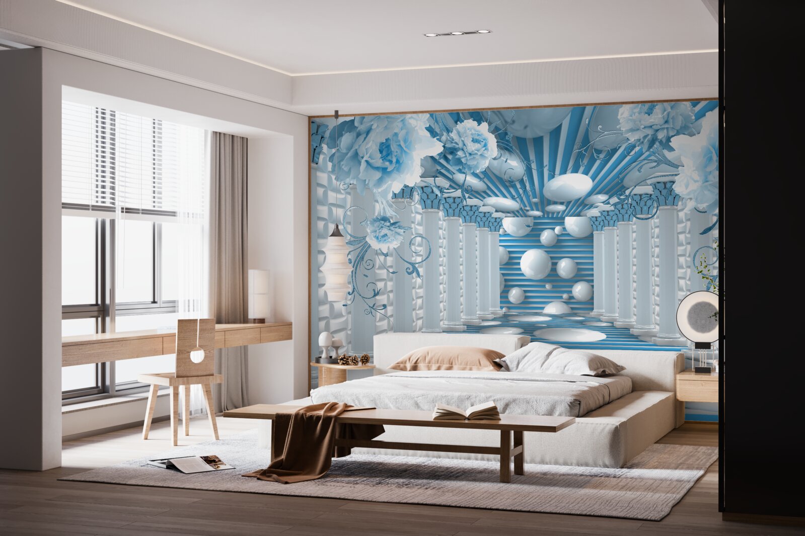 Фотошпалери блакитна троянда створює абстрактний тунель