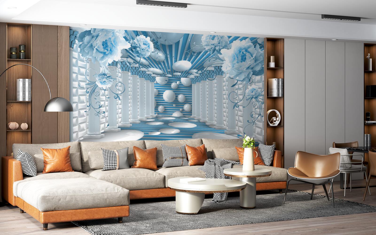 Фотошпалери блакитна троянда створює абстрактний тунель