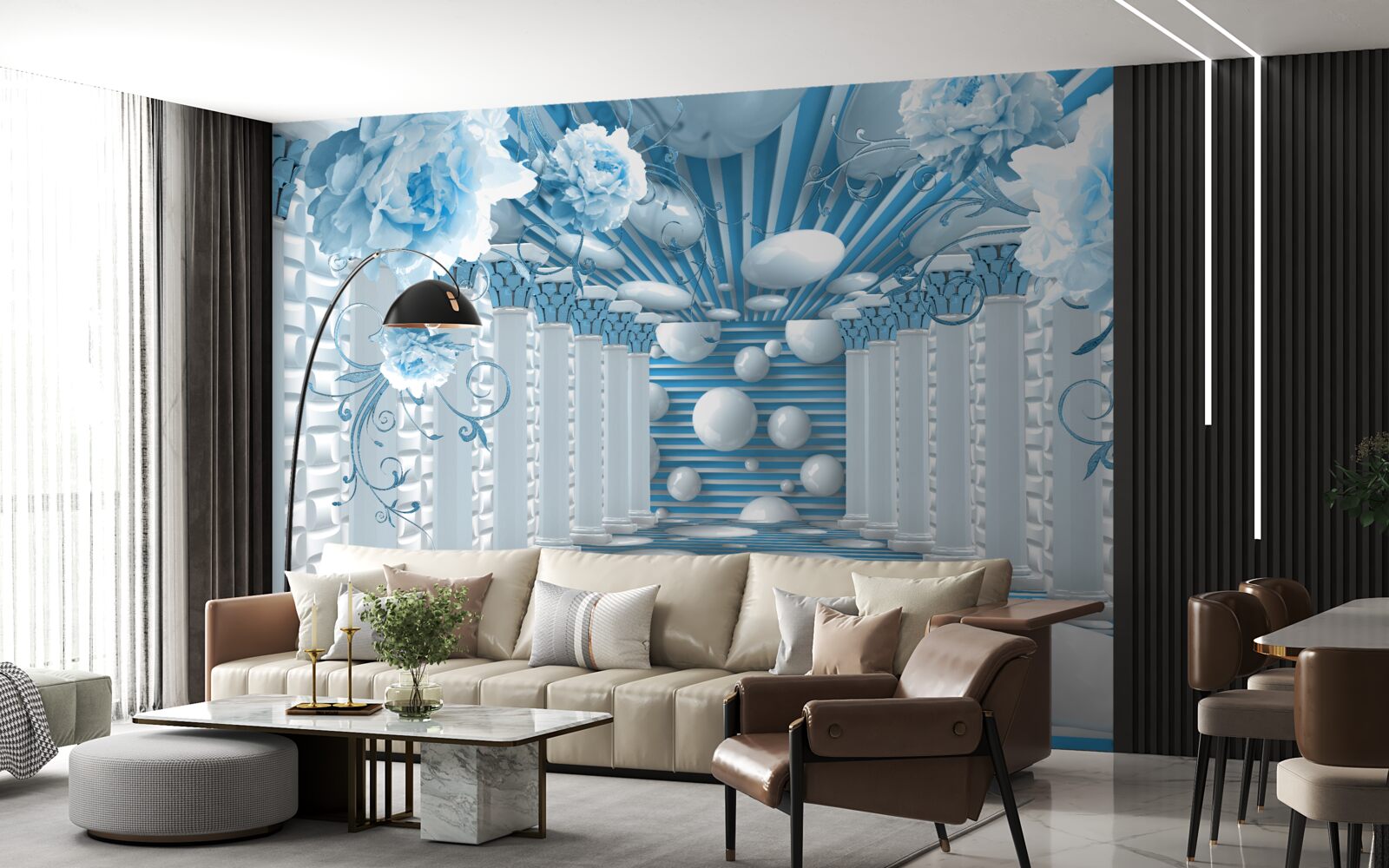 Фотошпалери блакитна троянда створює абстрактний тунель