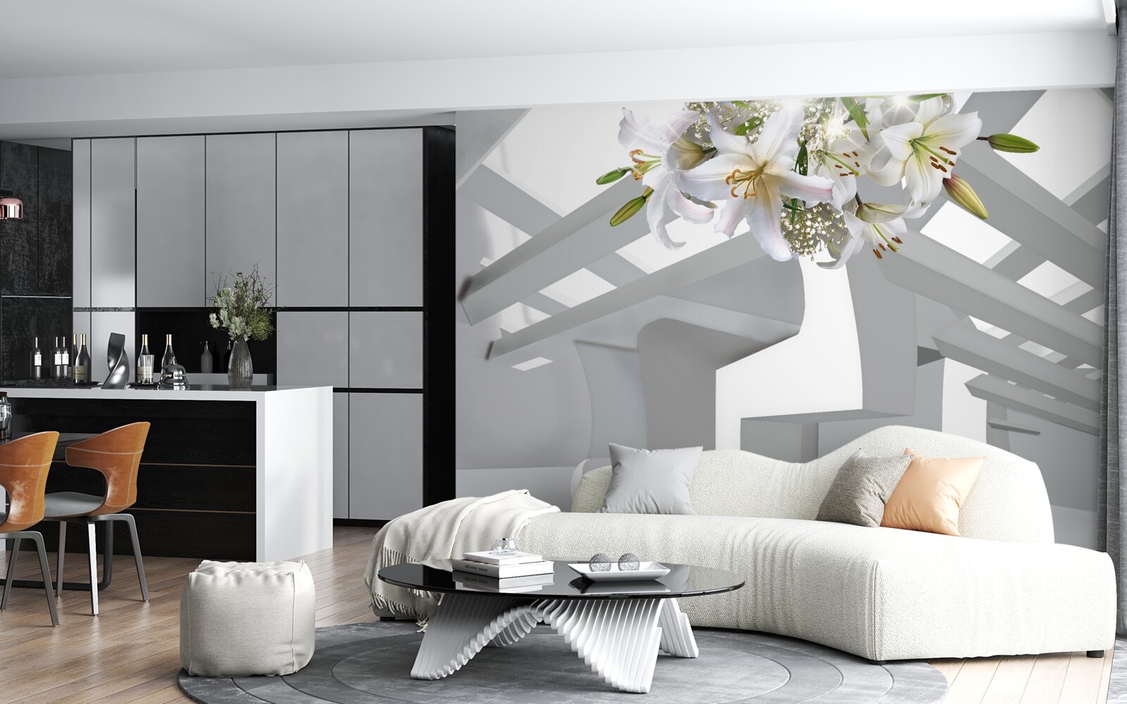 Фотошпалери біла лілія та абстрактні картини