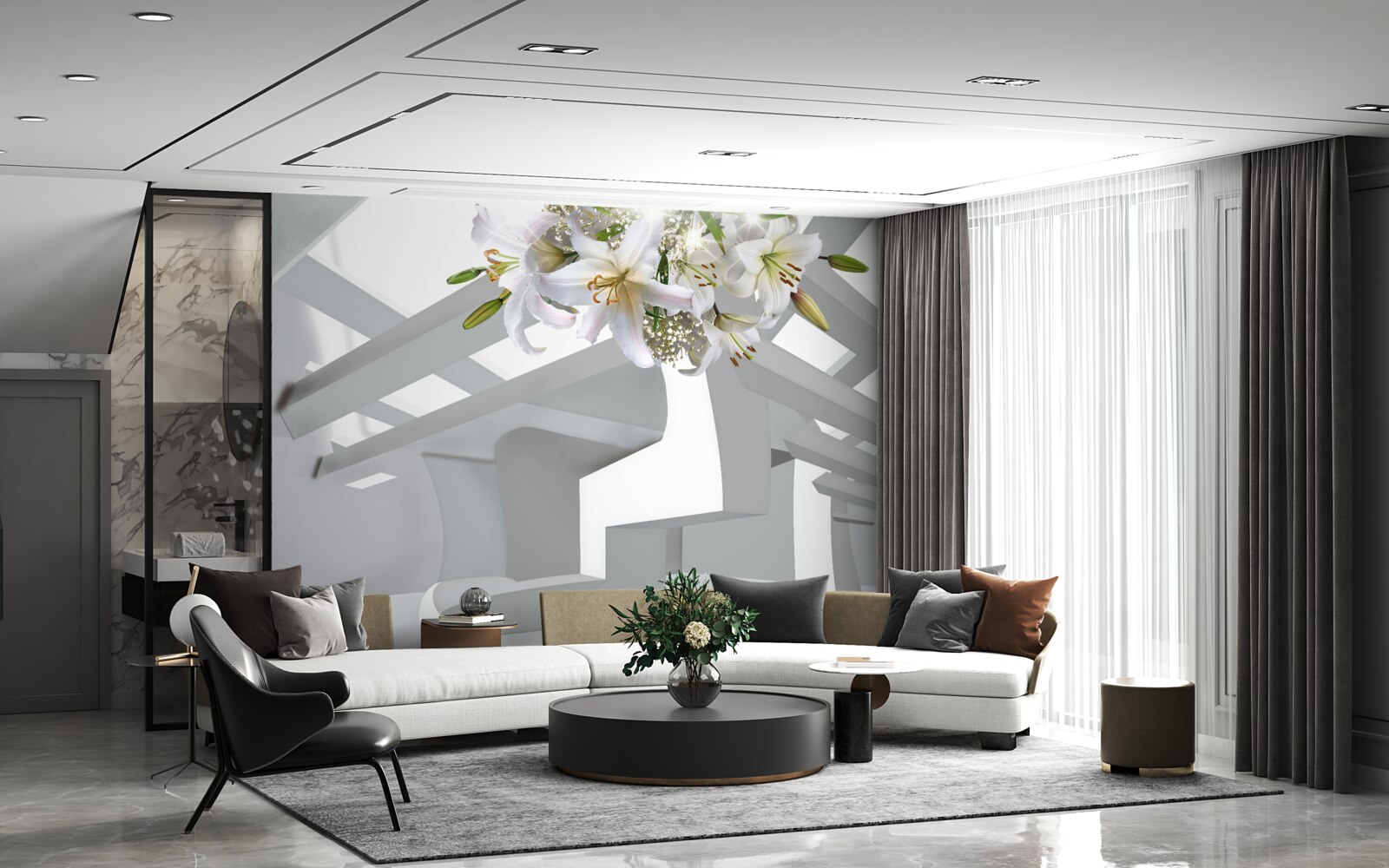 Фотошпалери біла лілія та абстрактні картини