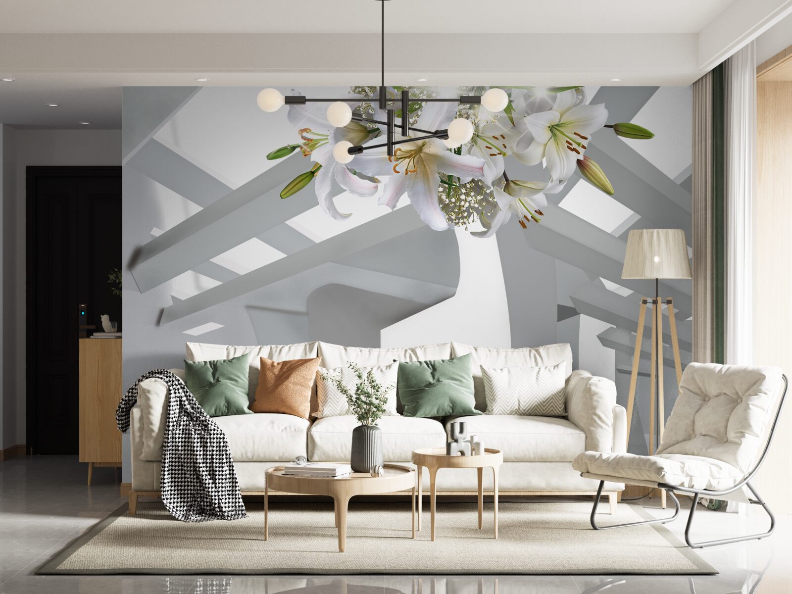 Фотошпалери біла лілія та абстрактні картини