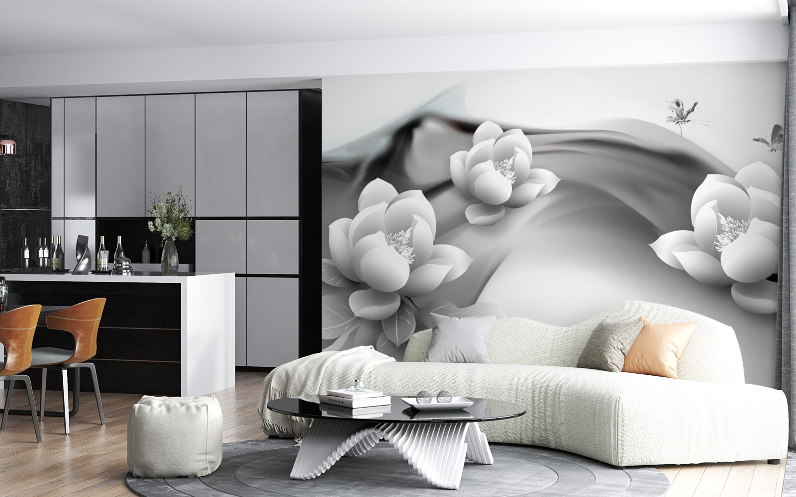 Фотошпалери водяні лілії в чорно-білому кольорі