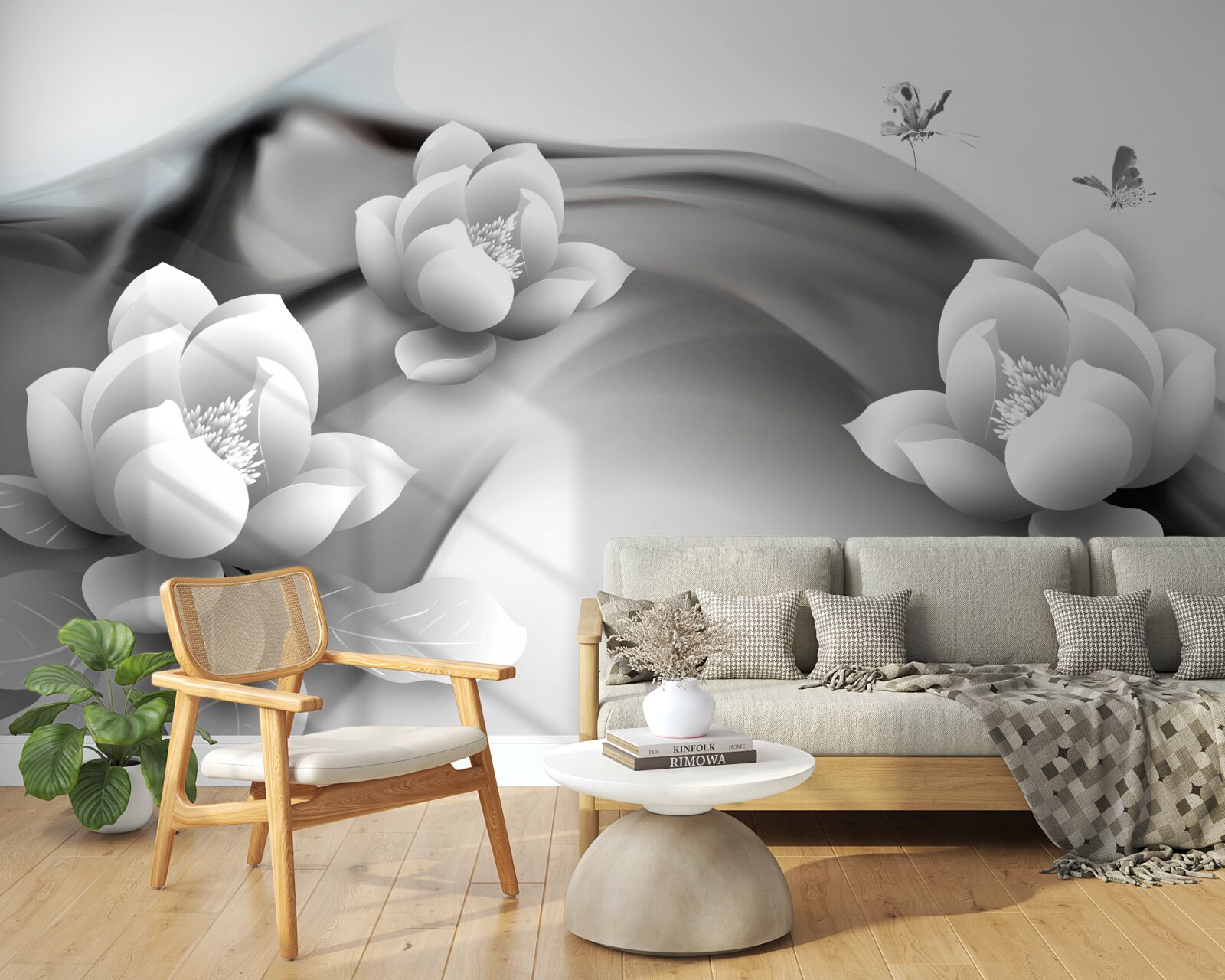 Фотошпалери водяні лілії в чорно-білому кольорі