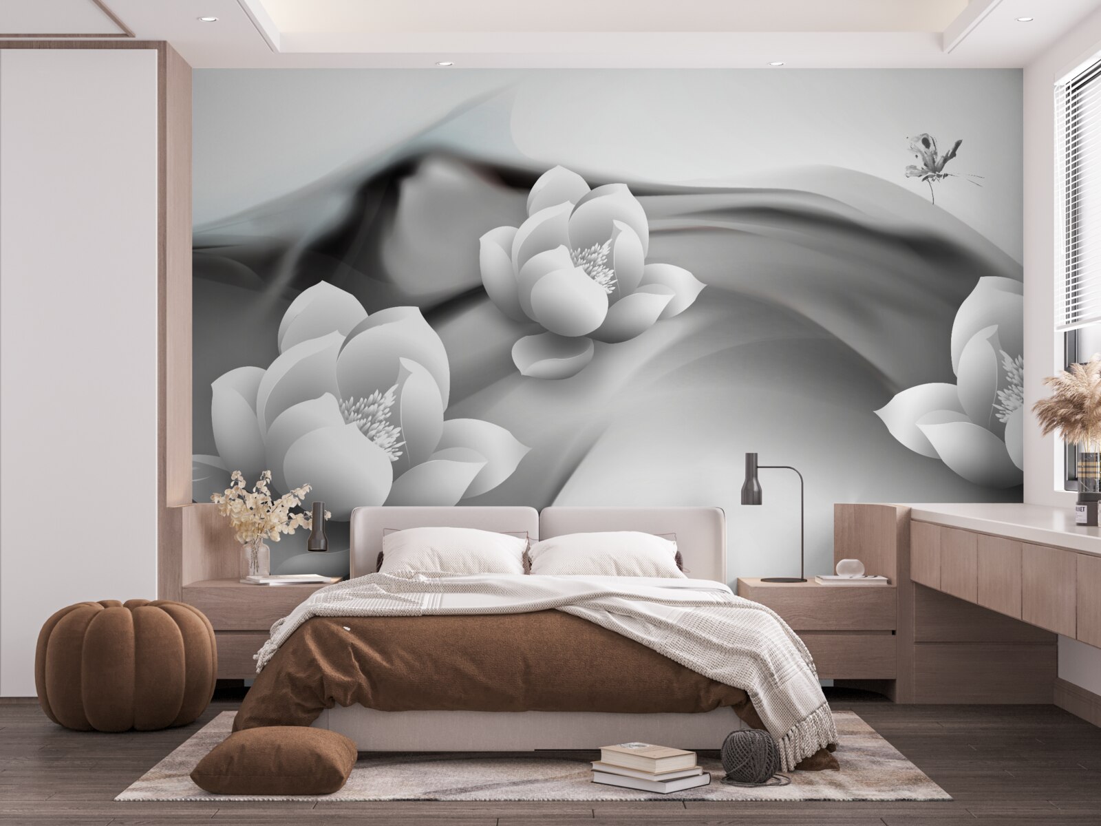 Фотошпалери водяні лілії в чорно-білому кольорі