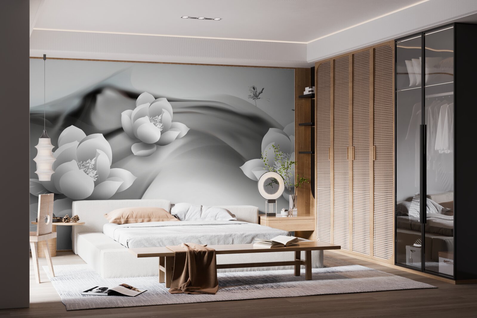 Фотошпалери водяні лілії в чорно-білому кольорі