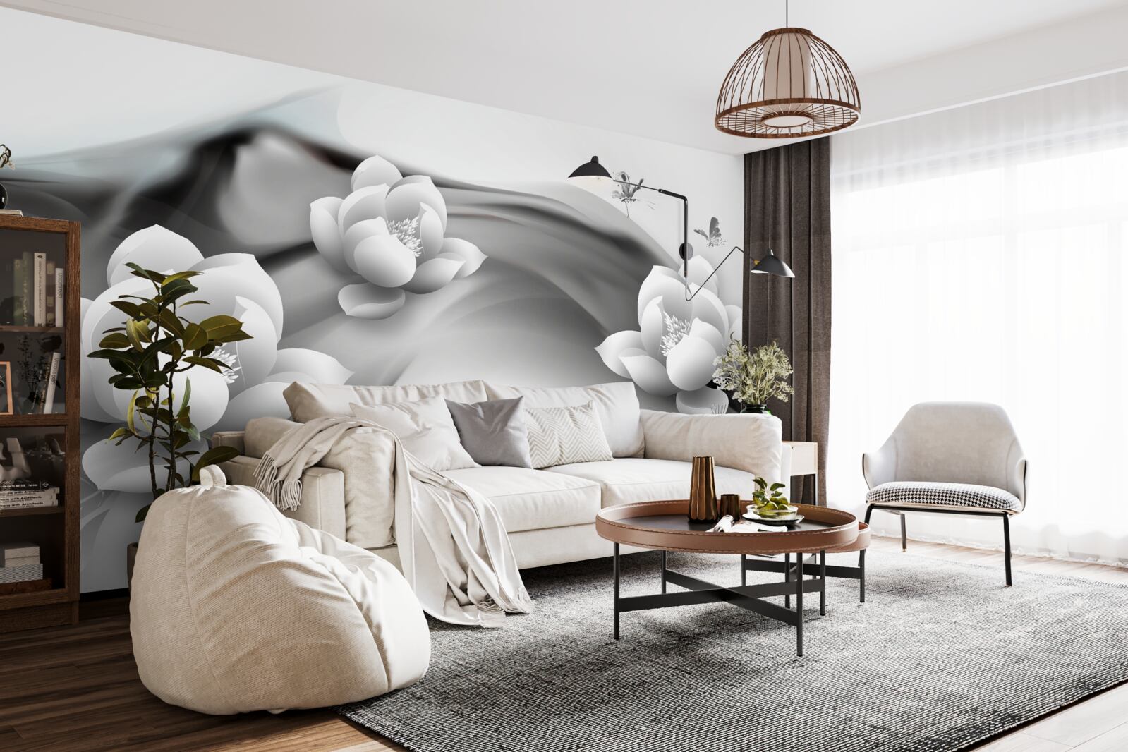 Фотошпалери водяні лілії в чорно-білому кольорі