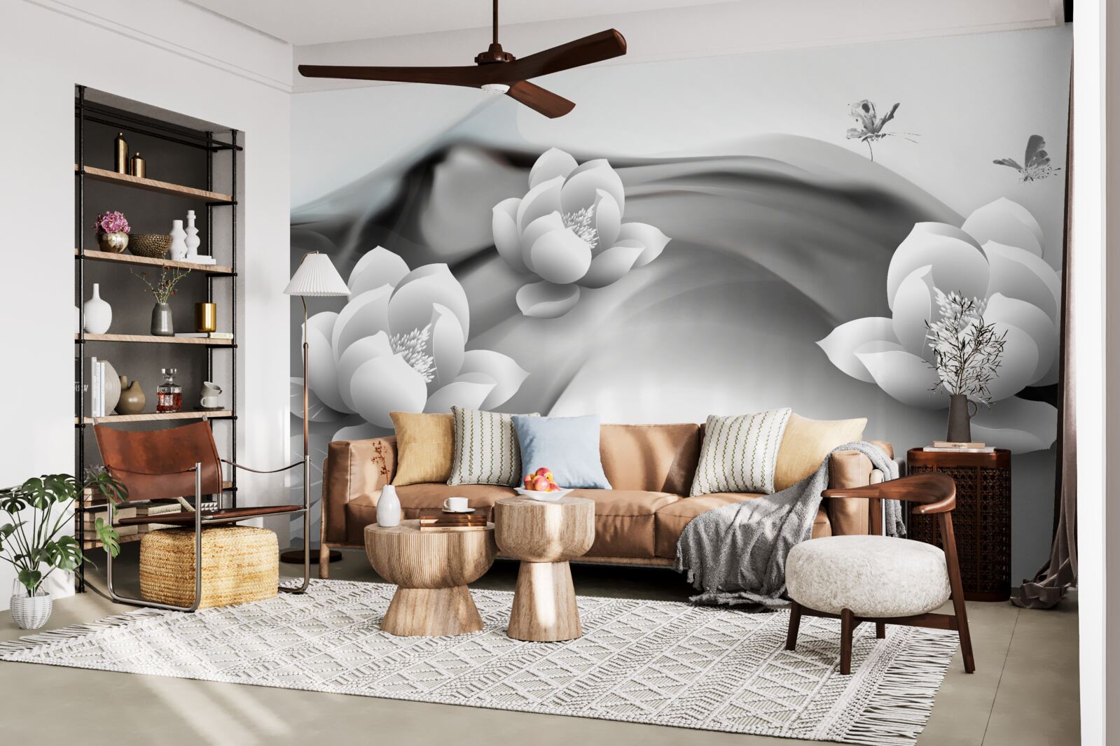 Фотошпалери водяні лілії в чорно-білому кольорі