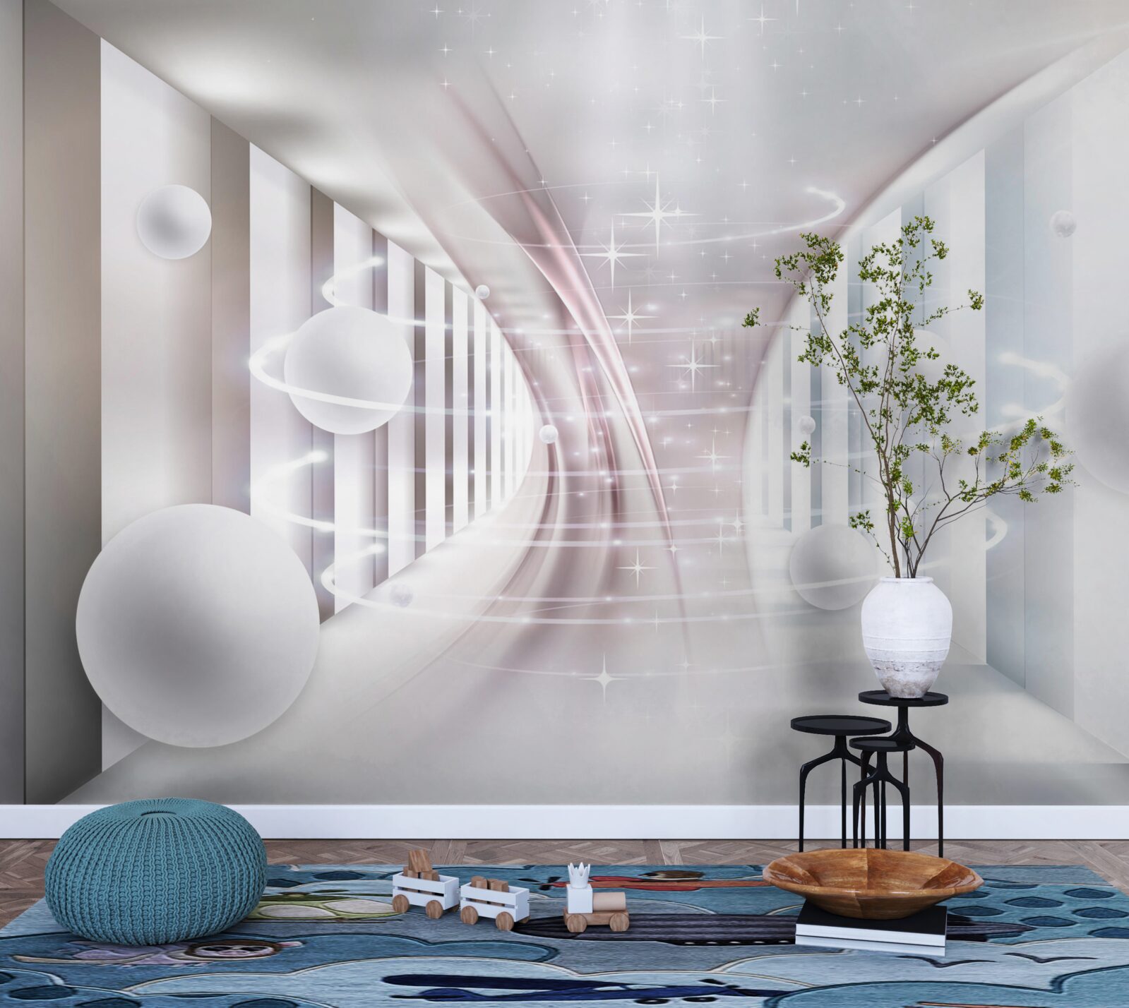 Фотошпалери абстрактні кулі та тунель квадратної форми