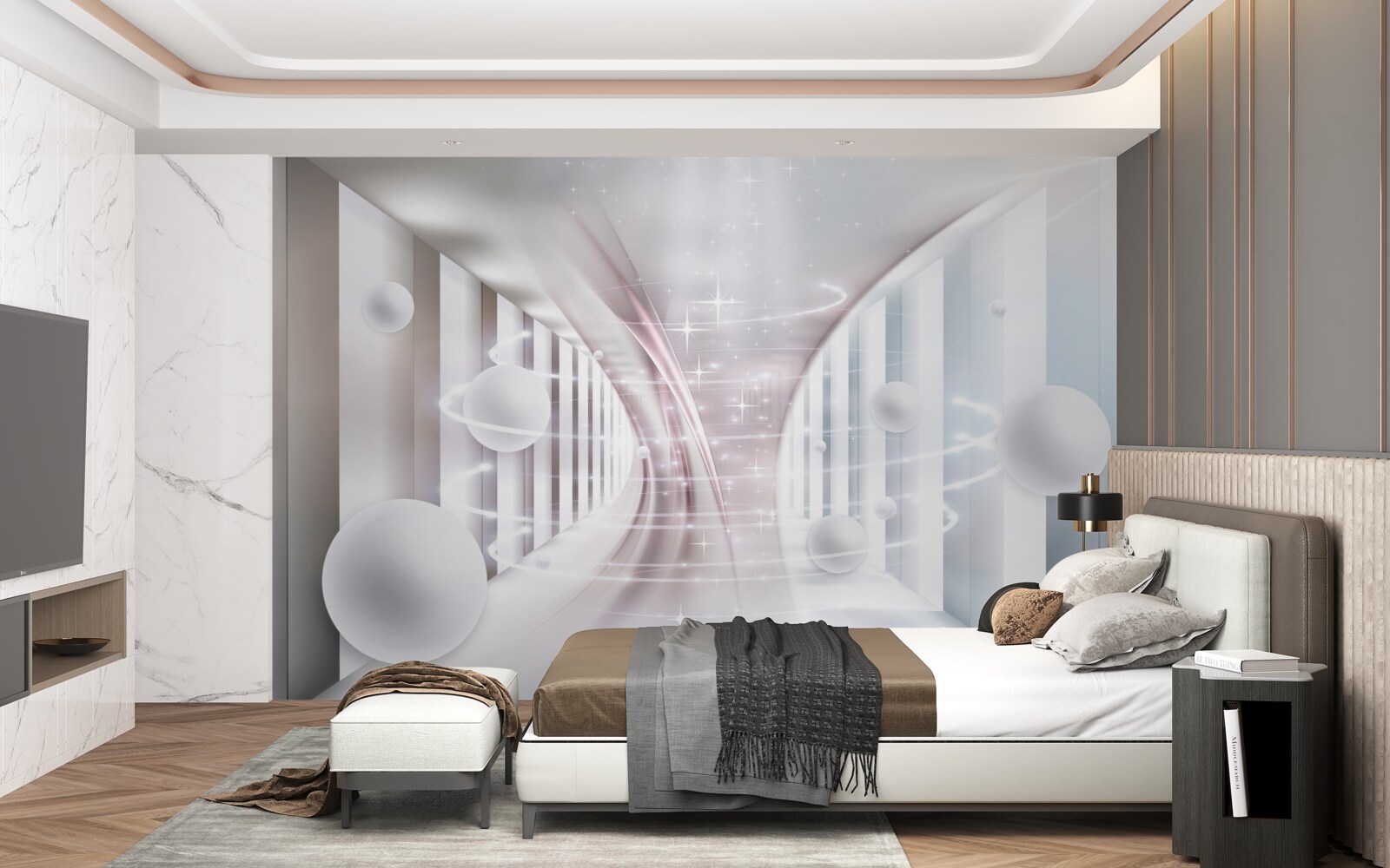 Фотошпалери абстрактні кулі та тунель квадратної форми