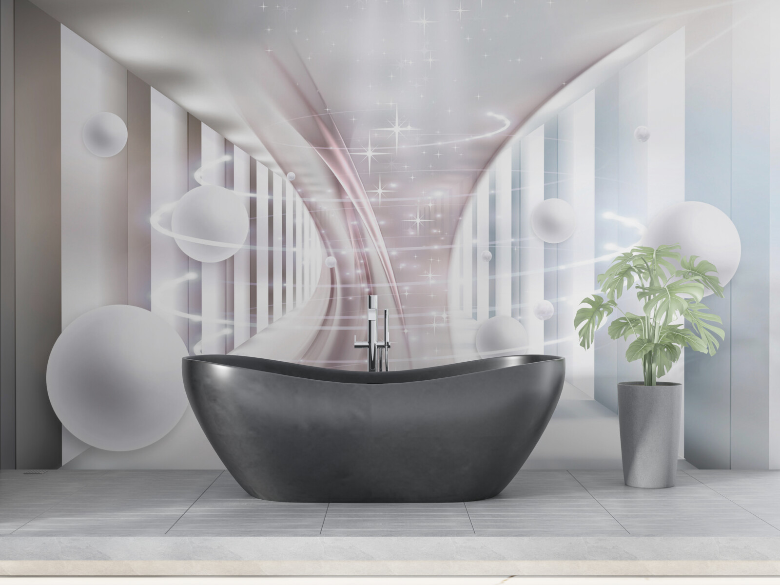 Фотошпалери абстрактні кулі та тунель квадратної форми