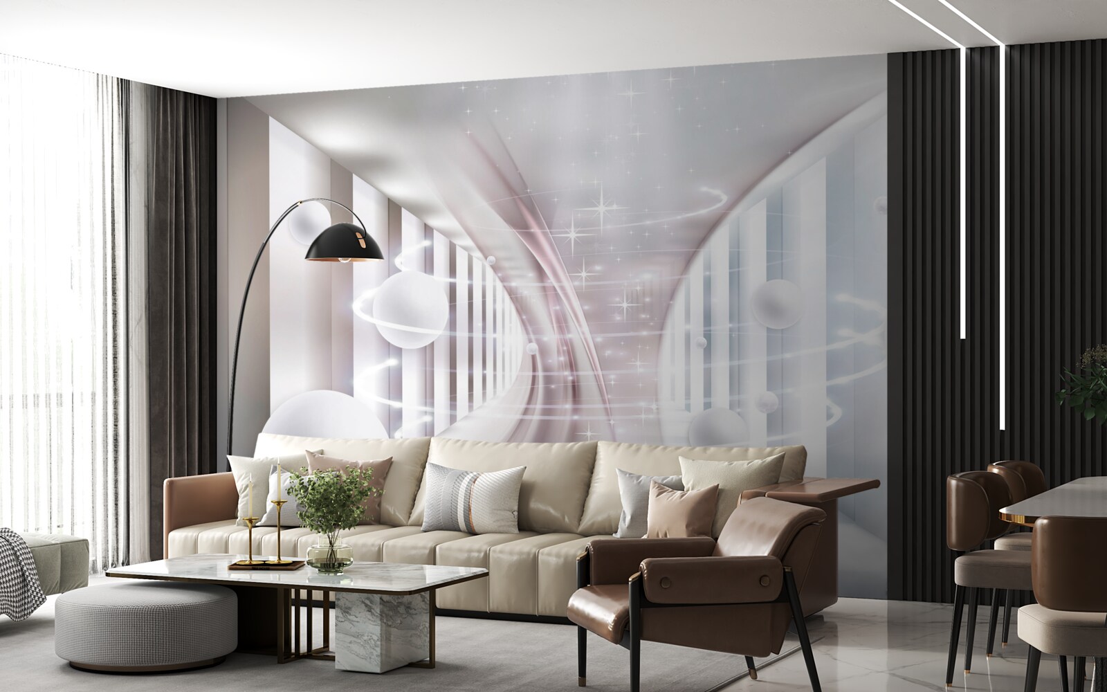 Фотошпалери абстрактні кулі та тунель квадратної форми