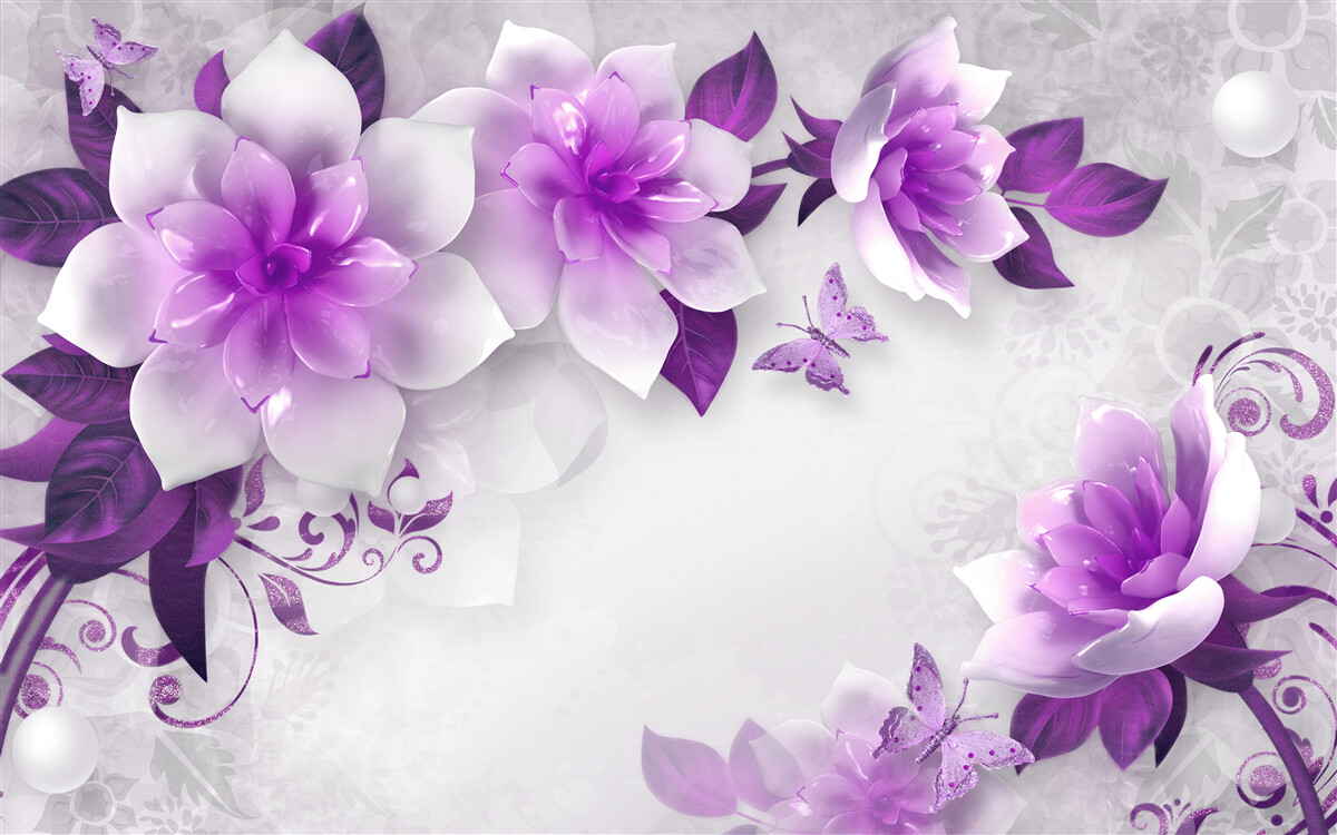 Фотошпалери біле тло, прикрашене фіалковими квітами