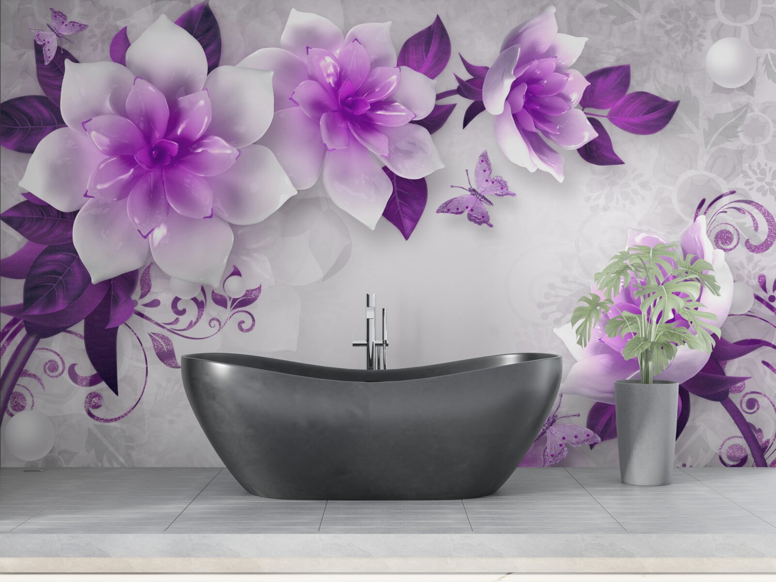 Фотошпалери біле тло, прикрашене фіалковими квітами