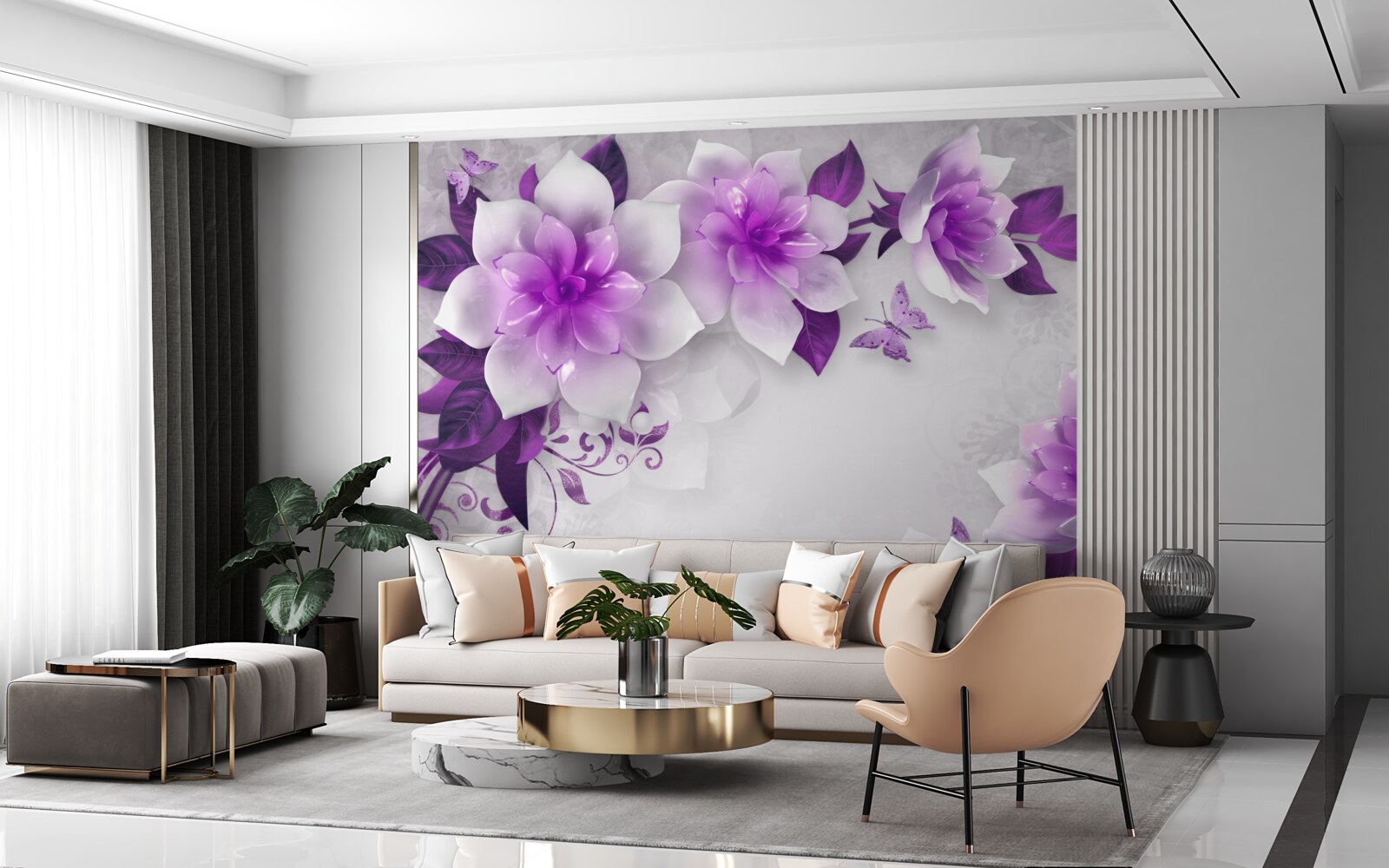 Фотошпалери біле тло, прикрашене фіалковими квітами