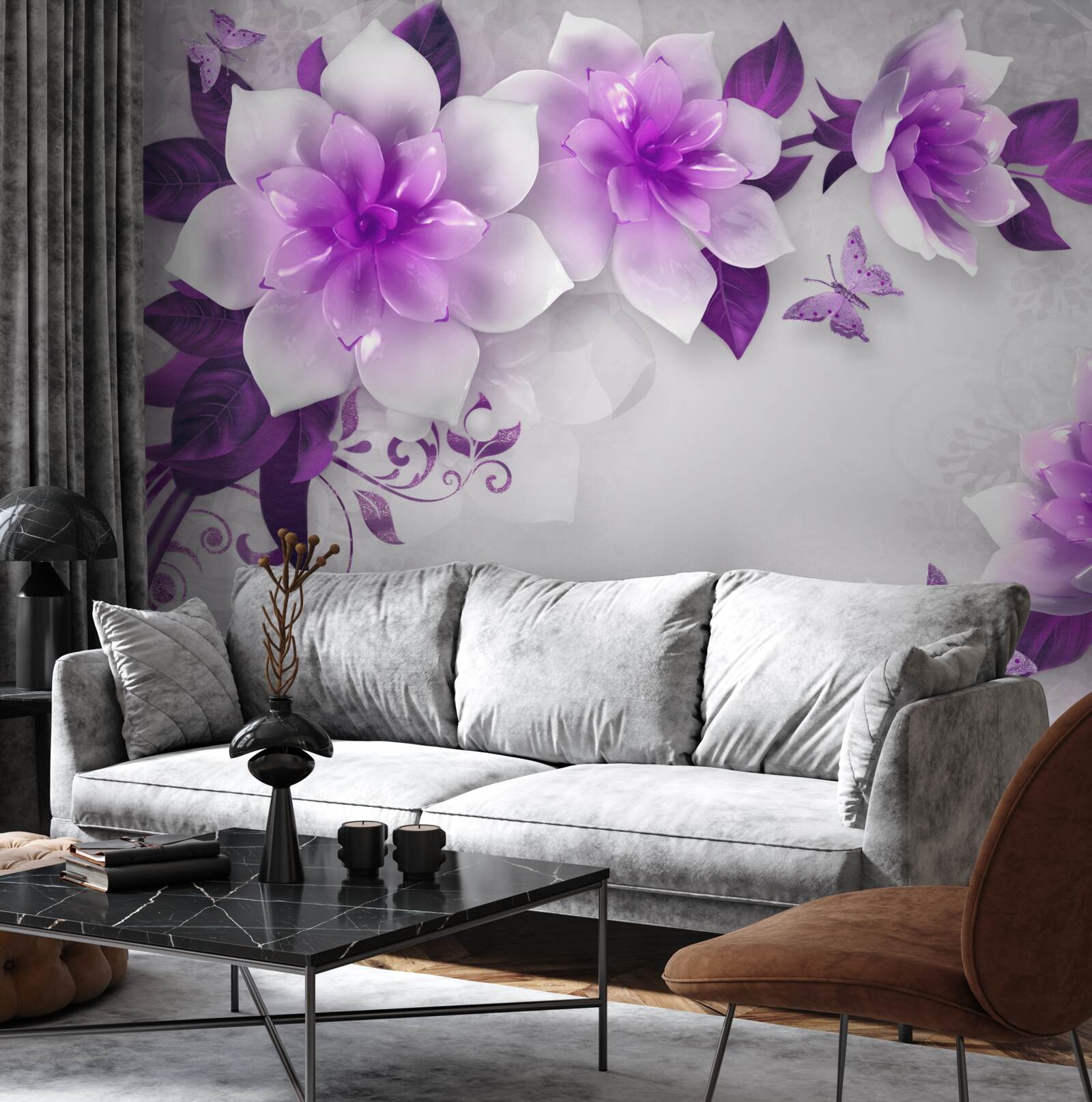 Фотошпалери біле тло, прикрашене фіалковими квітами