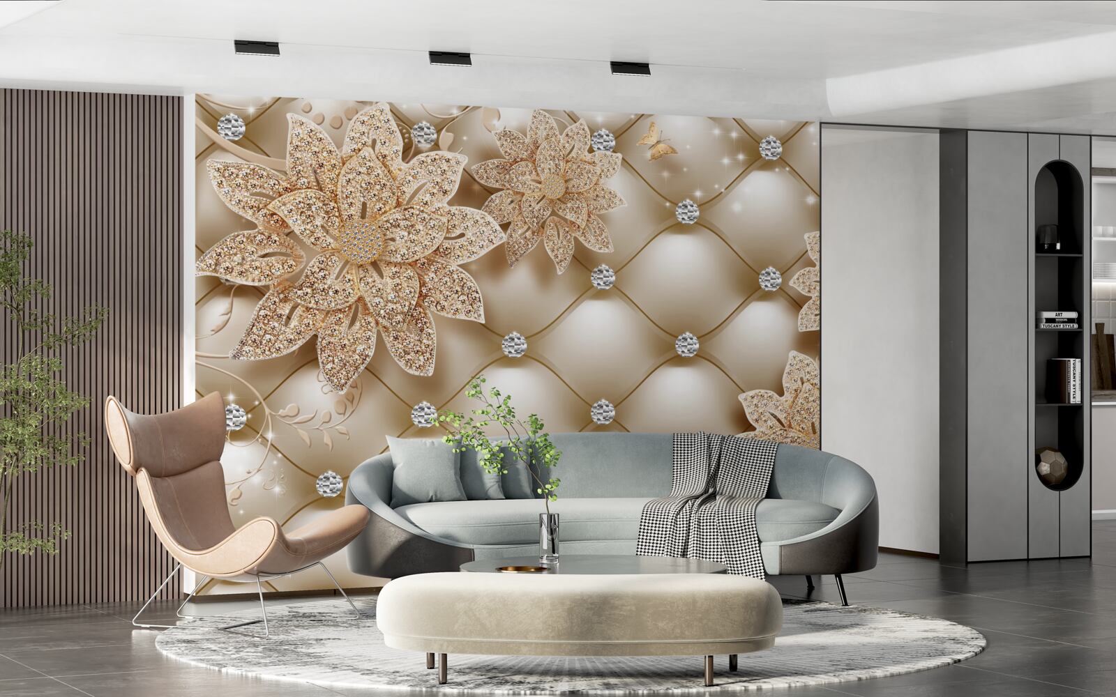 Фотошпалери перлини прикрашені золотими квітами