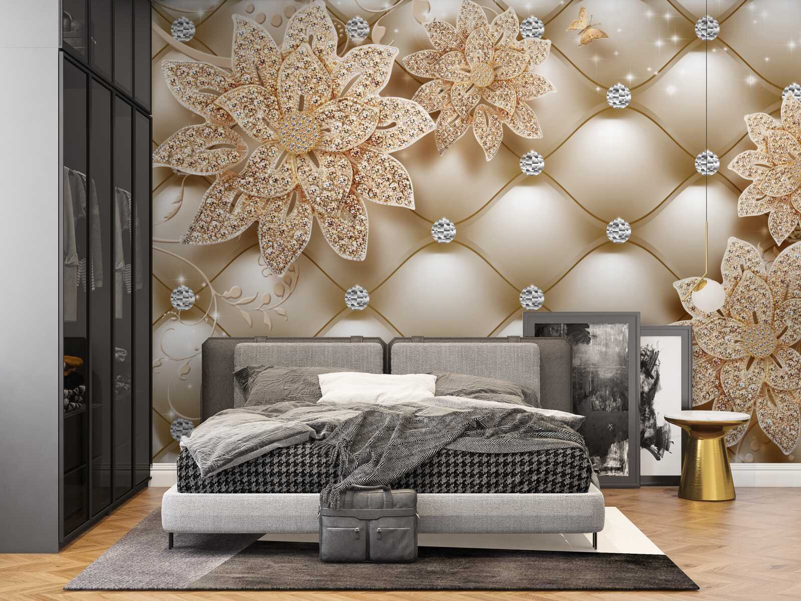 Фотошпалери перлини прикрашені золотими квітами