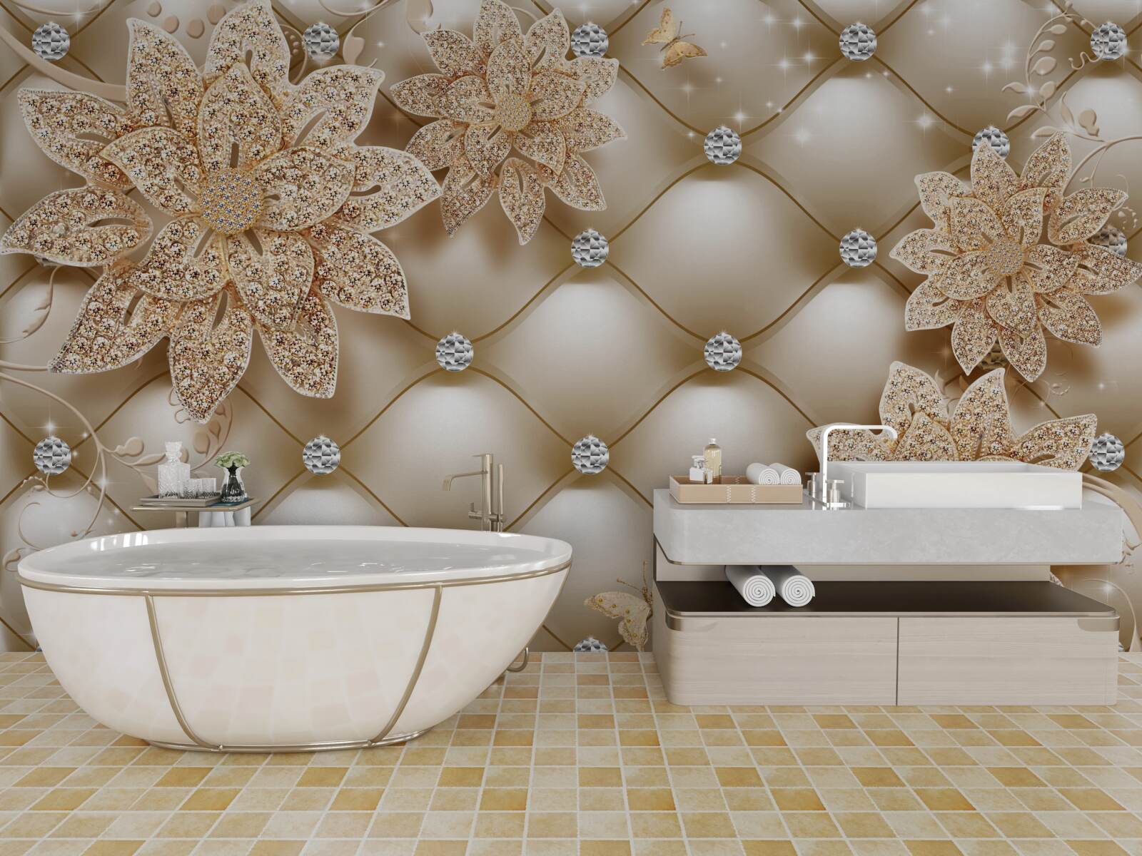 Фотошпалери перлини прикрашені золотими квітами