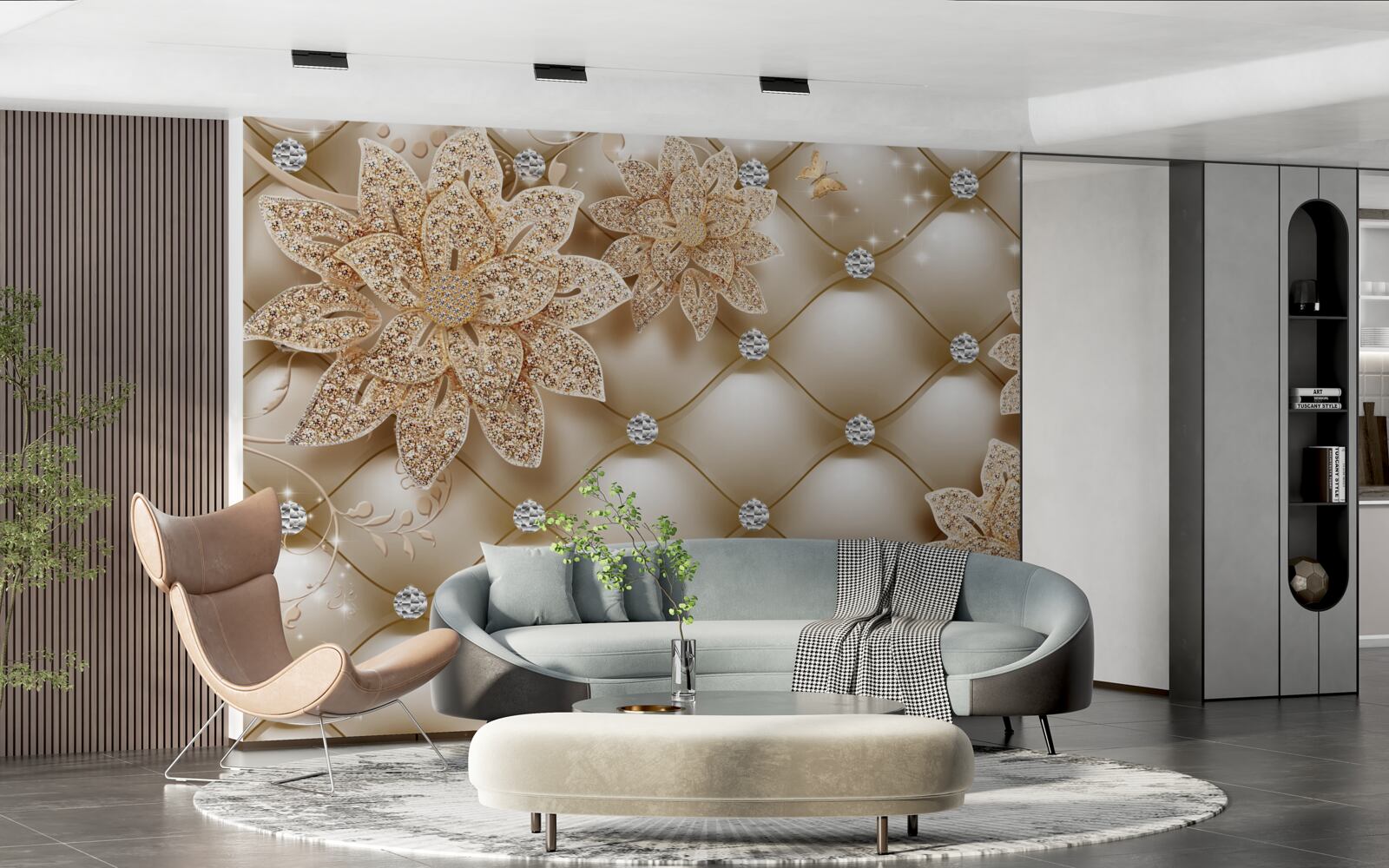 Фотошпалери перлини прикрашені золотими квітами