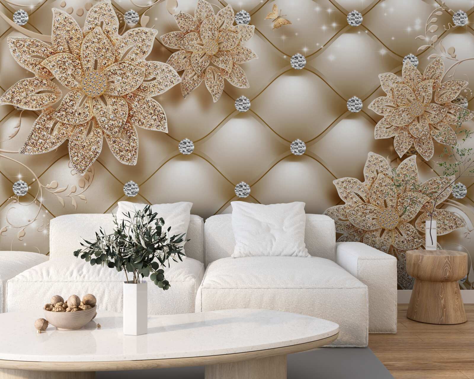 Фотошпалери перлини прикрашені золотими квітами